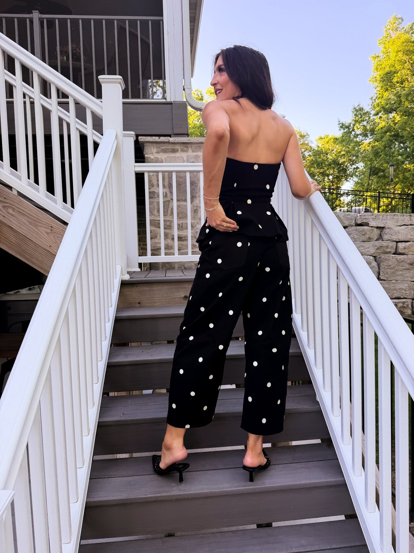 Polka Dot Pleated Strapless Top
