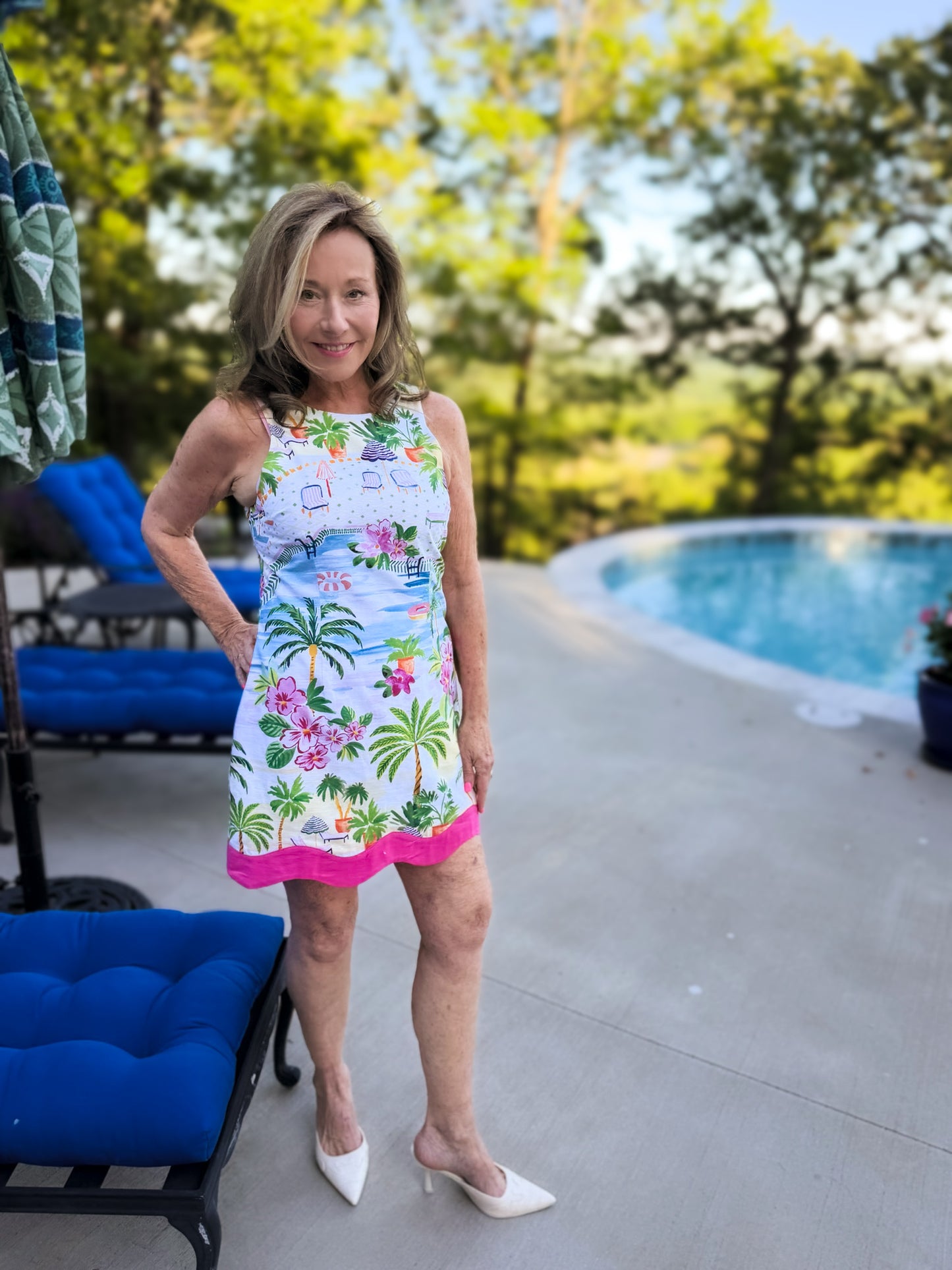 Paradisa Alys Pink Multi Cotton Linen Poolside Print Mini Dress