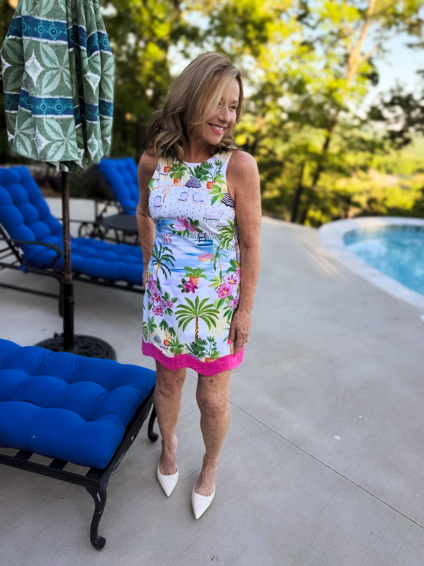 Paradisa Alys Pink Multi Cotton Linen Poolside Print Mini Dress