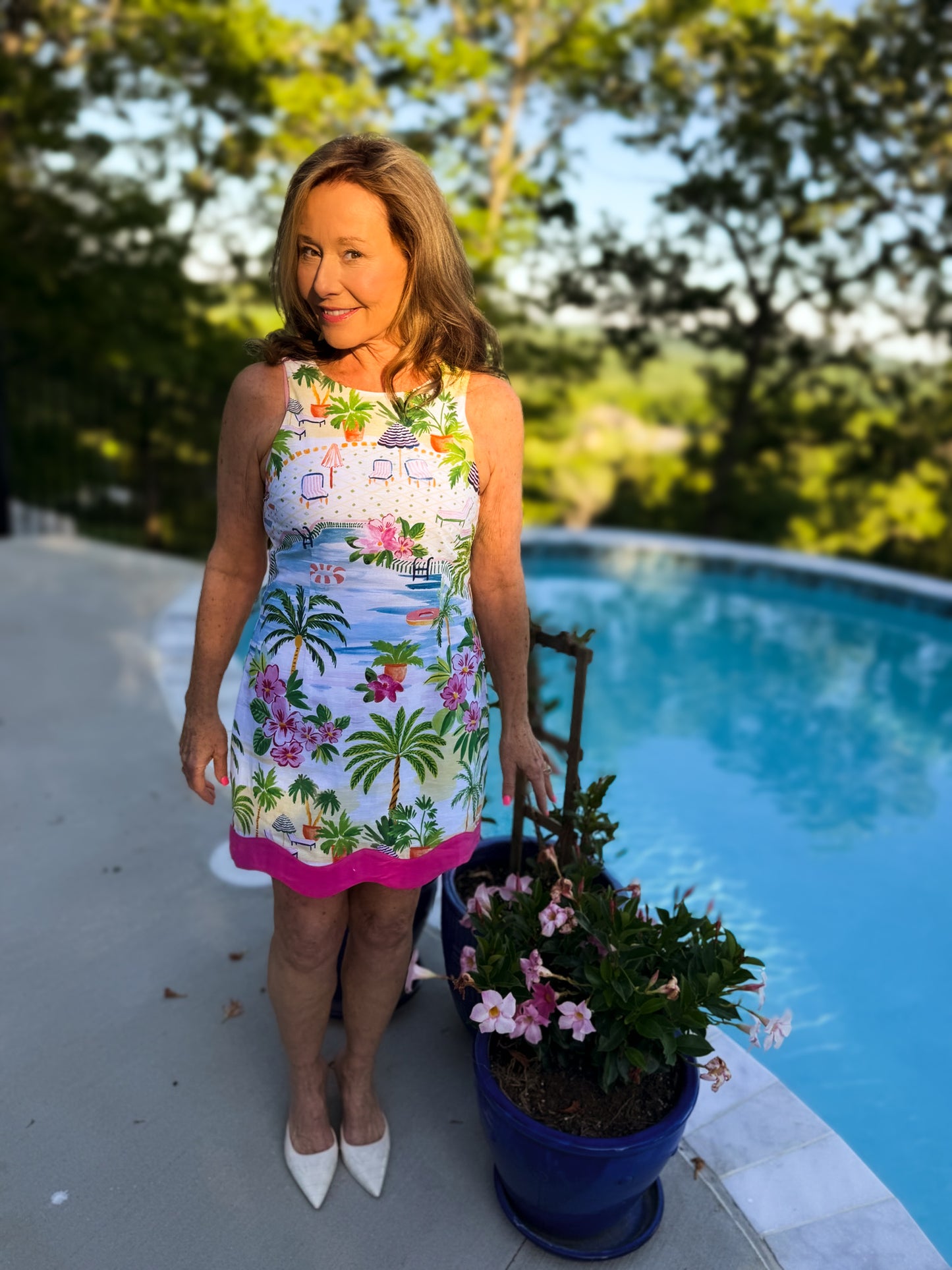 Paradisa Alys Pink Multi Cotton Linen Poolside Print Mini Dress