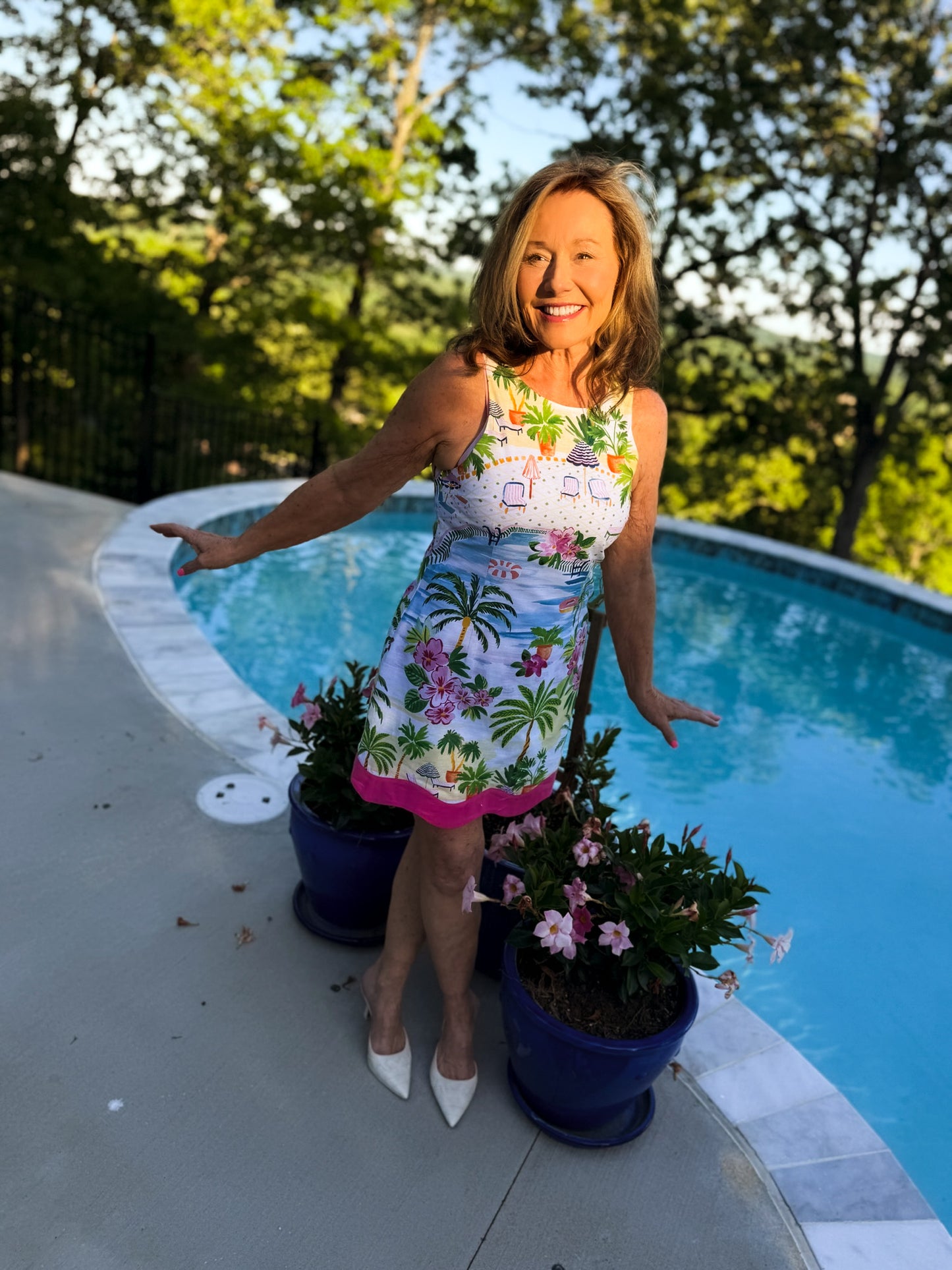 Paradisa Alys Pink Multi Cotton Linen Poolside Print Mini Dress