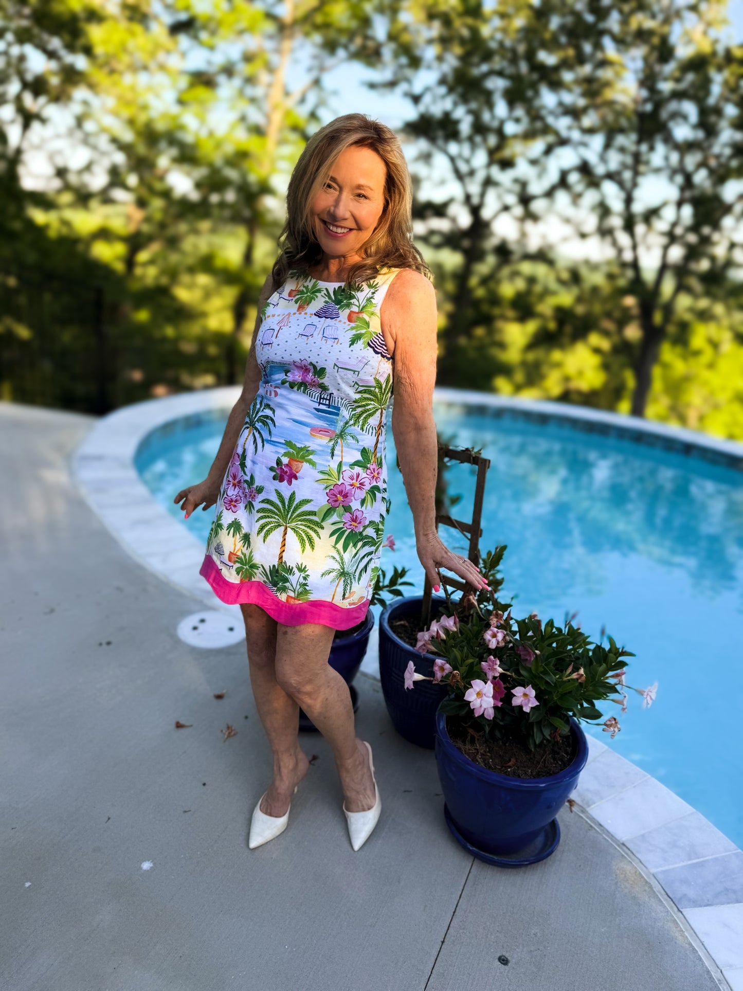Paradisa Alys Pink Multi Cotton Linen Poolside Print Mini Dress