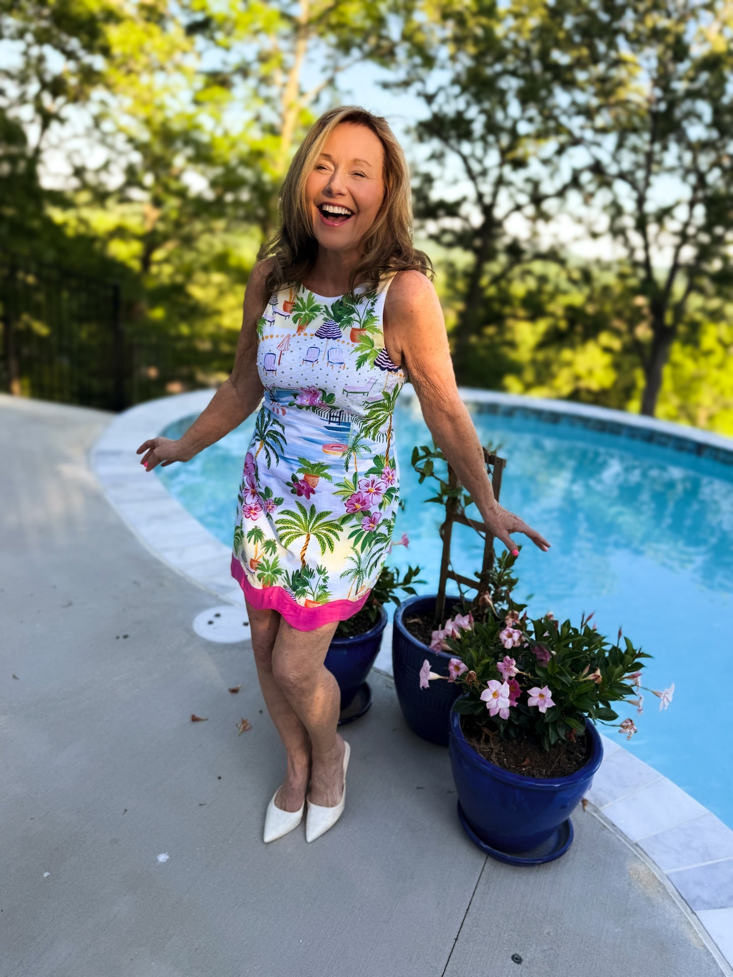 Paradisa Alys Pink Multi Cotton Linen Poolside Print Mini Dress