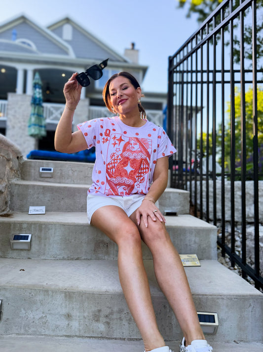 Pink & Orange Polka Dot QOS Card Logo Tee