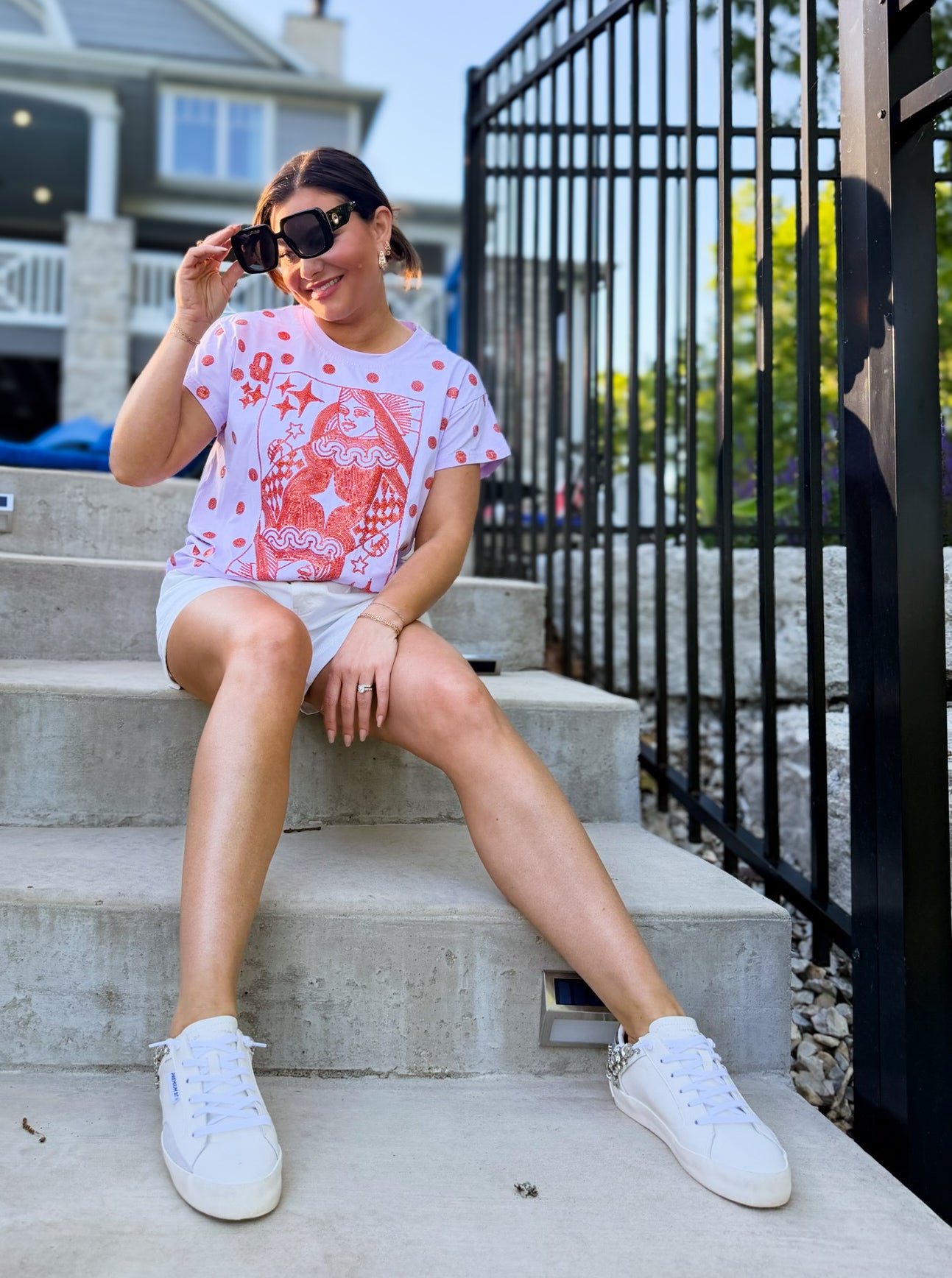 Pink & Orange Polka Dot QOS Card Logo Tee