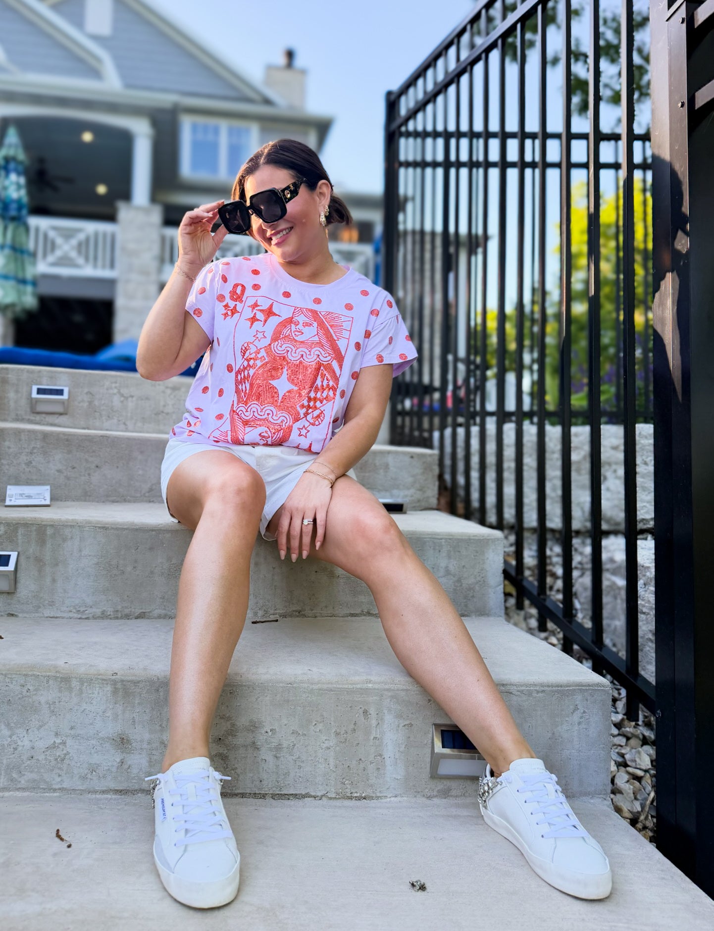 Pink & Orange Polka Dot QOS Card Logo Tee