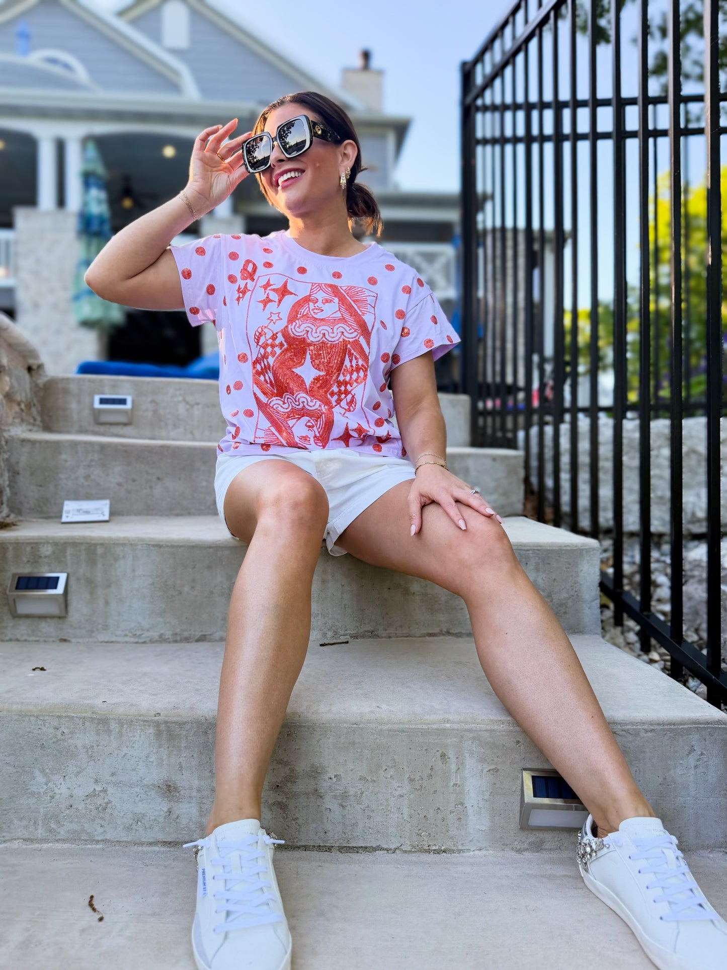 Pink & Orange Polka Dot QOS Card Logo Tee