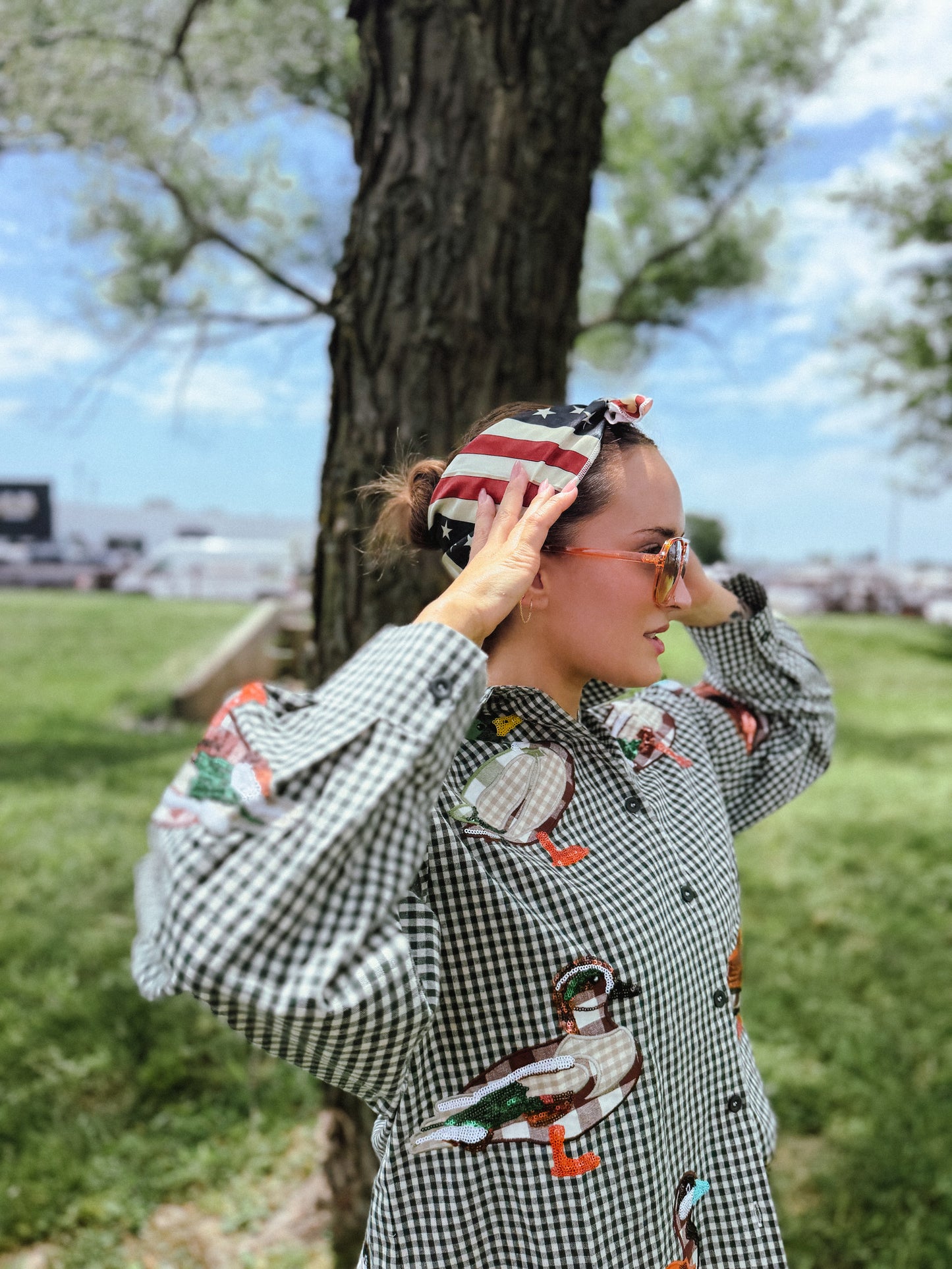 Gingham Duck Button Up