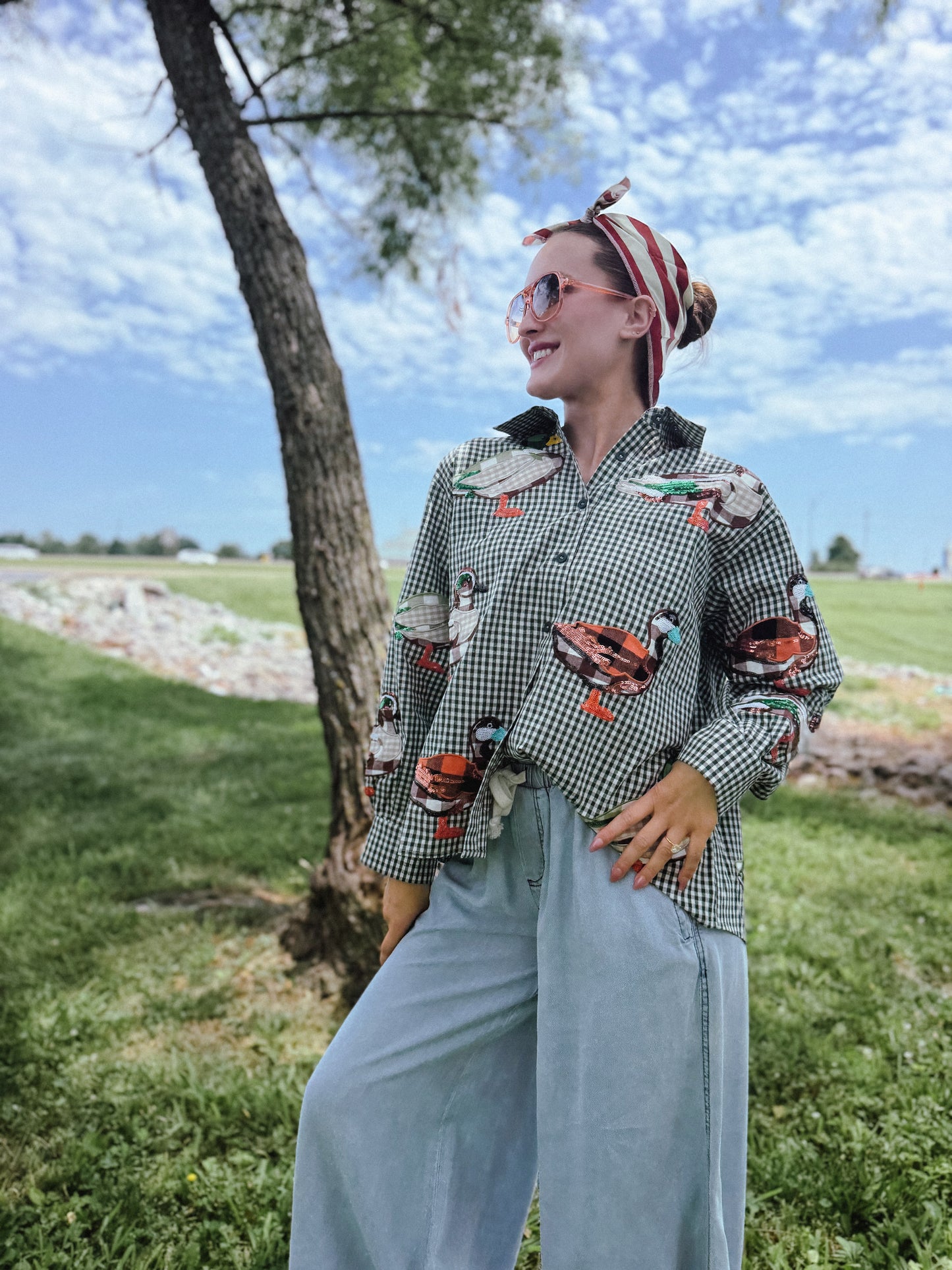Gingham Duck Button Up