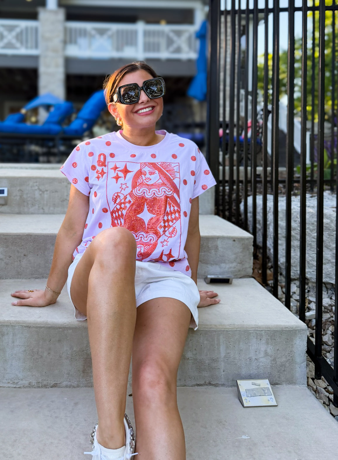 Pink & Orange Polka Dot QOS Card Logo Tee