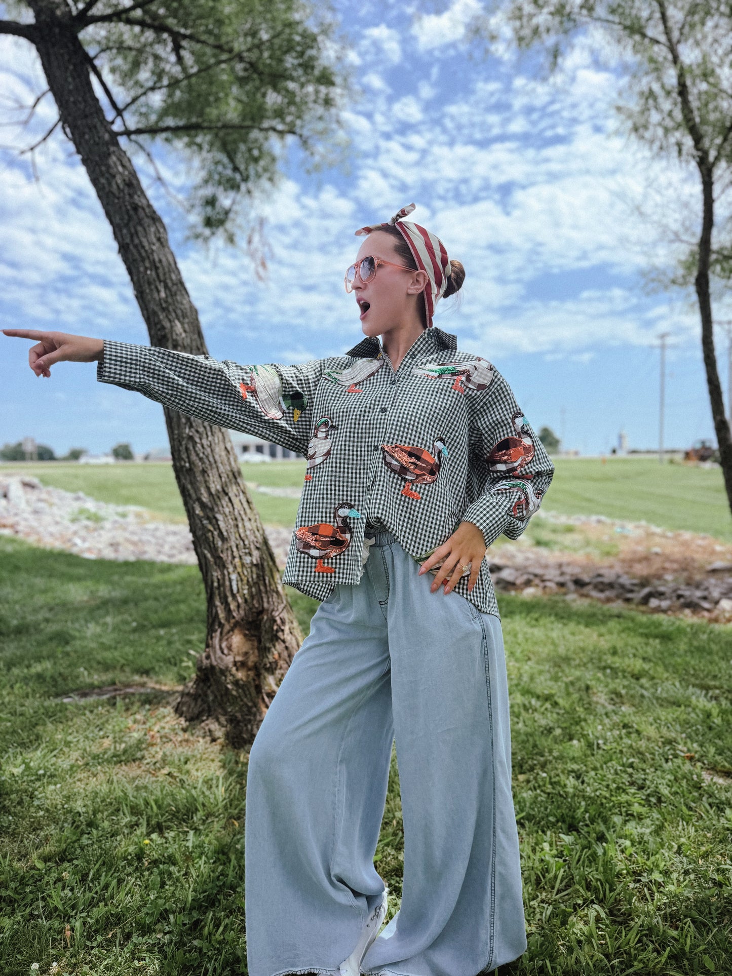Gingham Duck Button Up