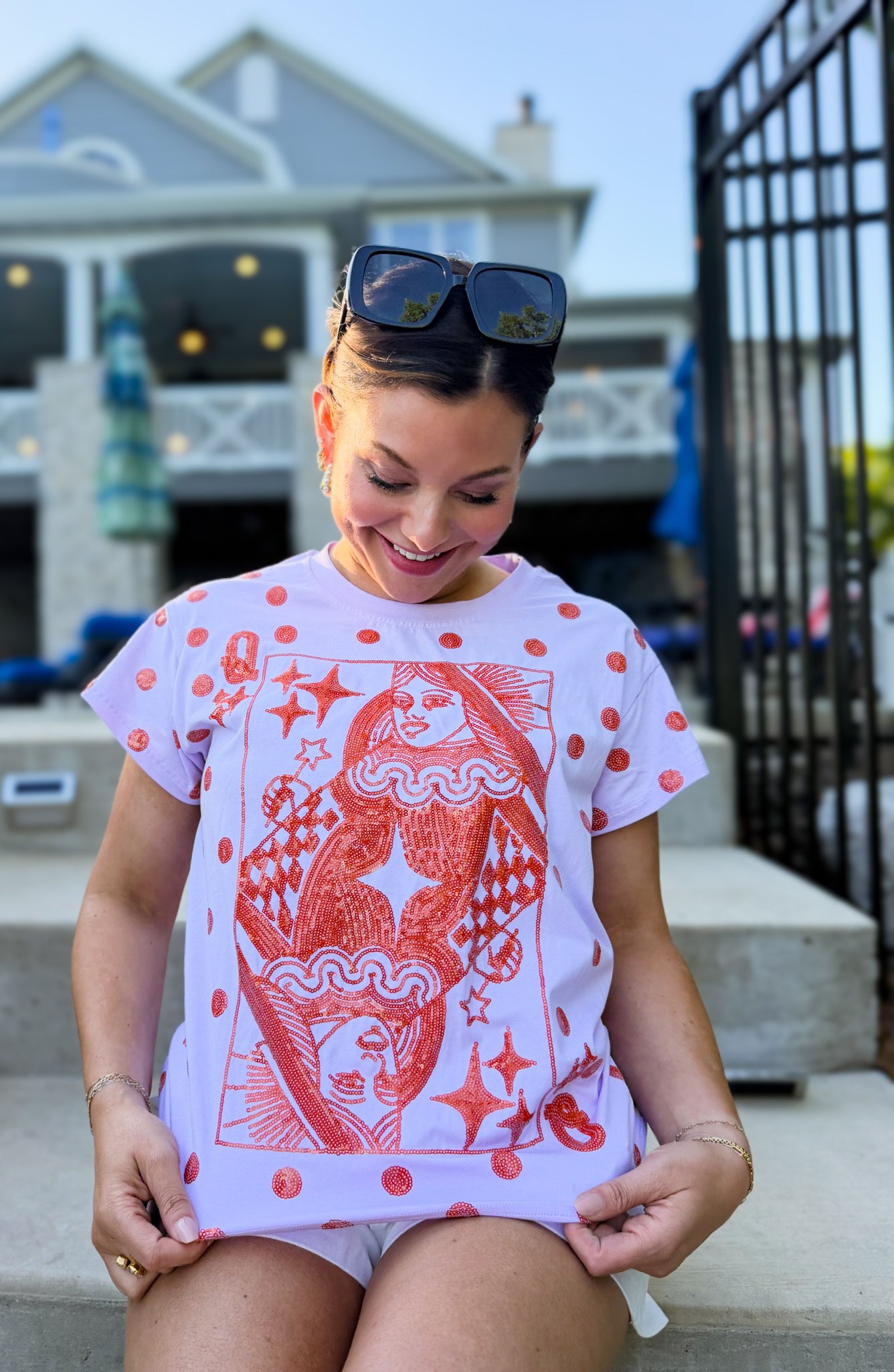 Pink & Orange Polka Dot QOS Card Logo Tee