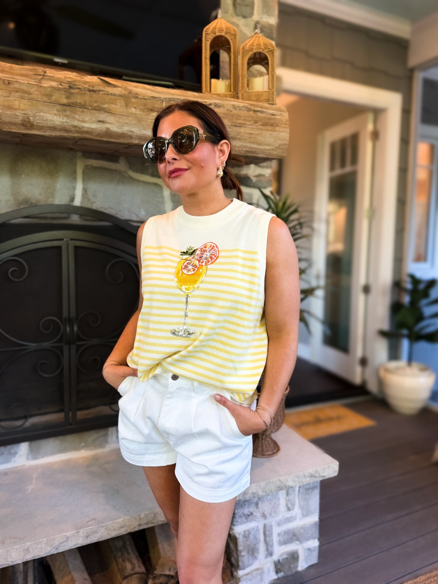 Ivory & Yellow Stripe Cocktail Knit Tank