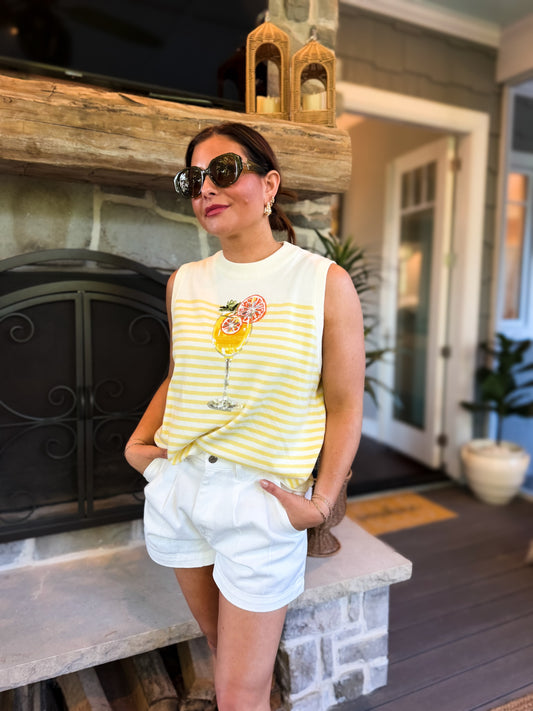 Ivory & Yellow Stripe Cocktail Knit Tank