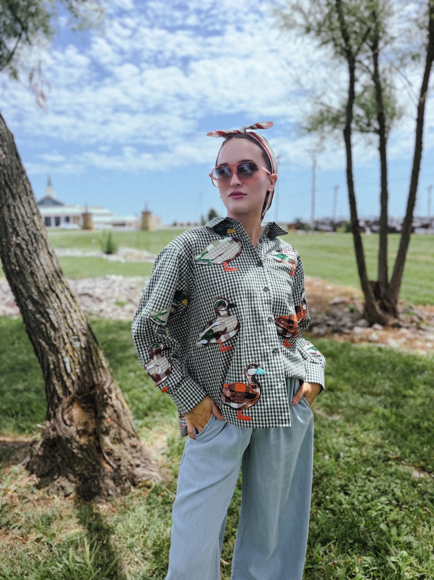 Gingham Duck Button Up