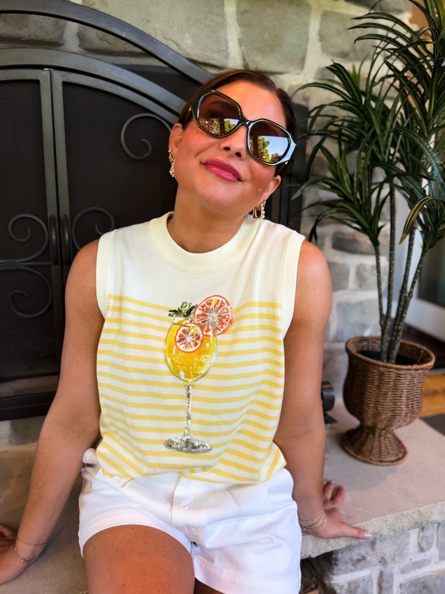 Ivory & Yellow Stripe Cocktail Knit Tank