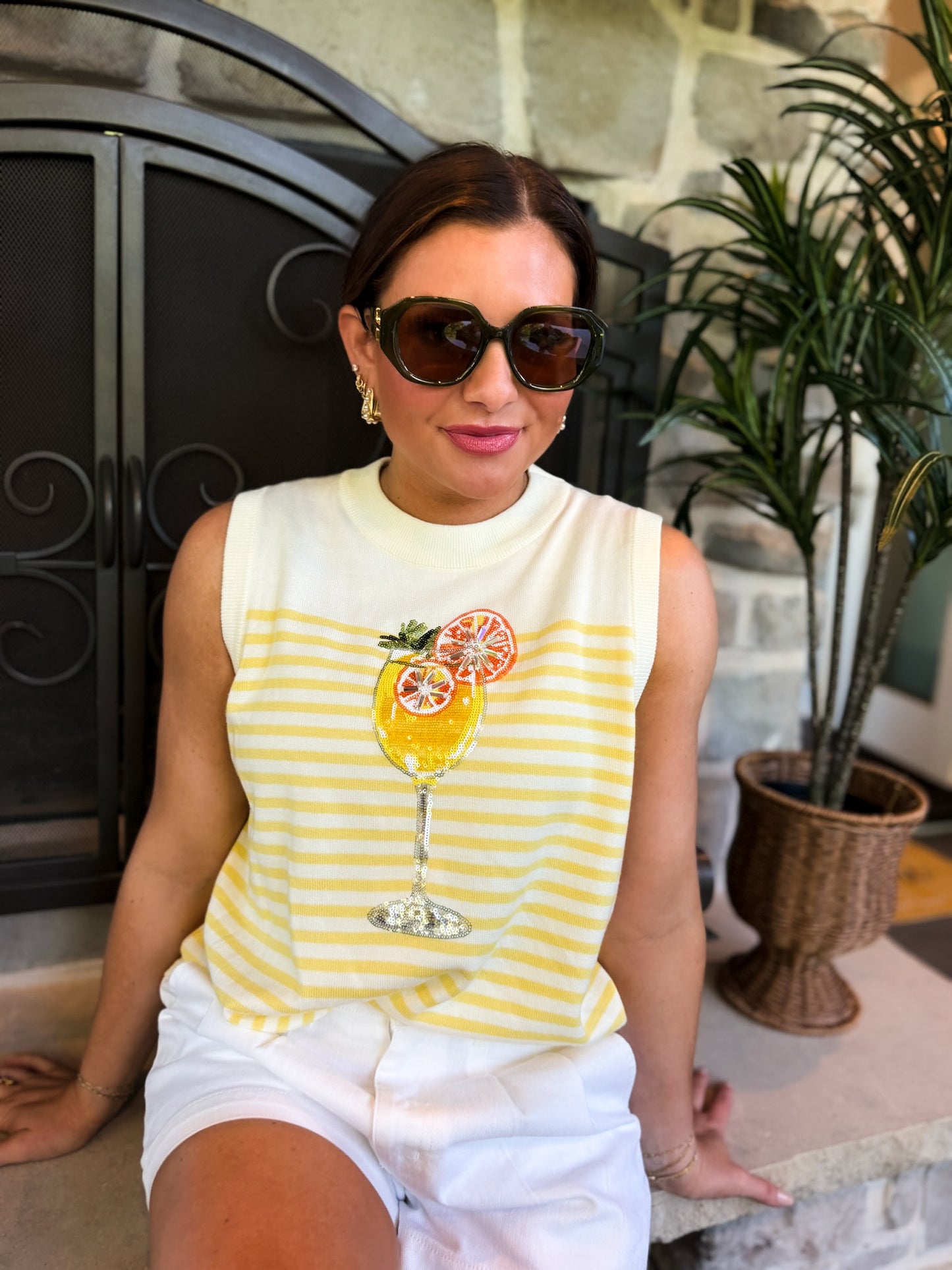 Ivory & Yellow Stripe Cocktail Knit Tank