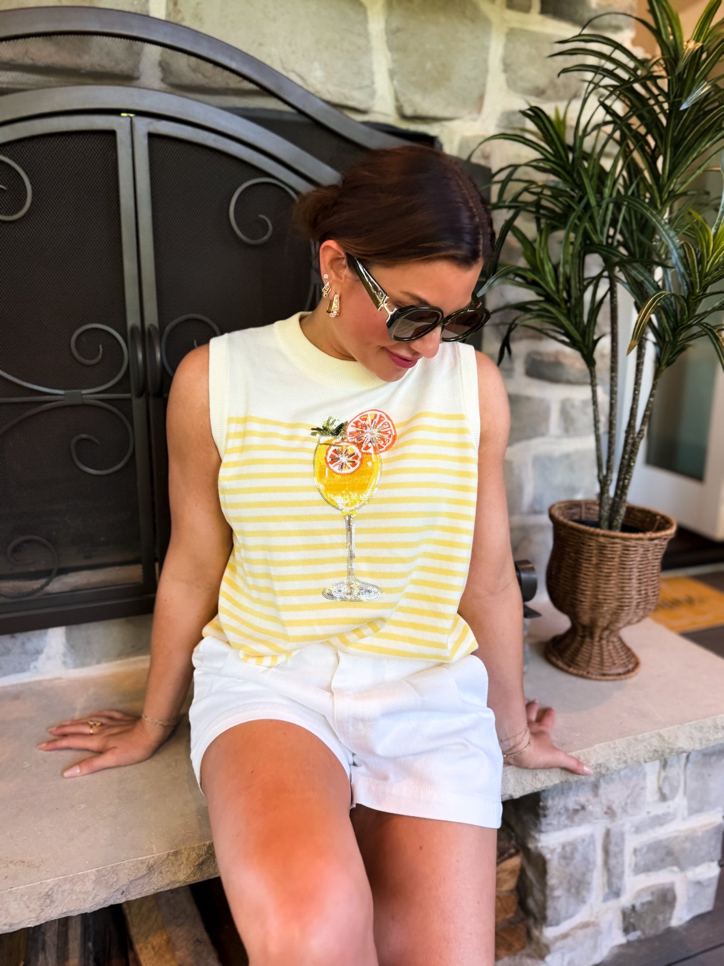 Ivory & Yellow Stripe Cocktail Knit Tank