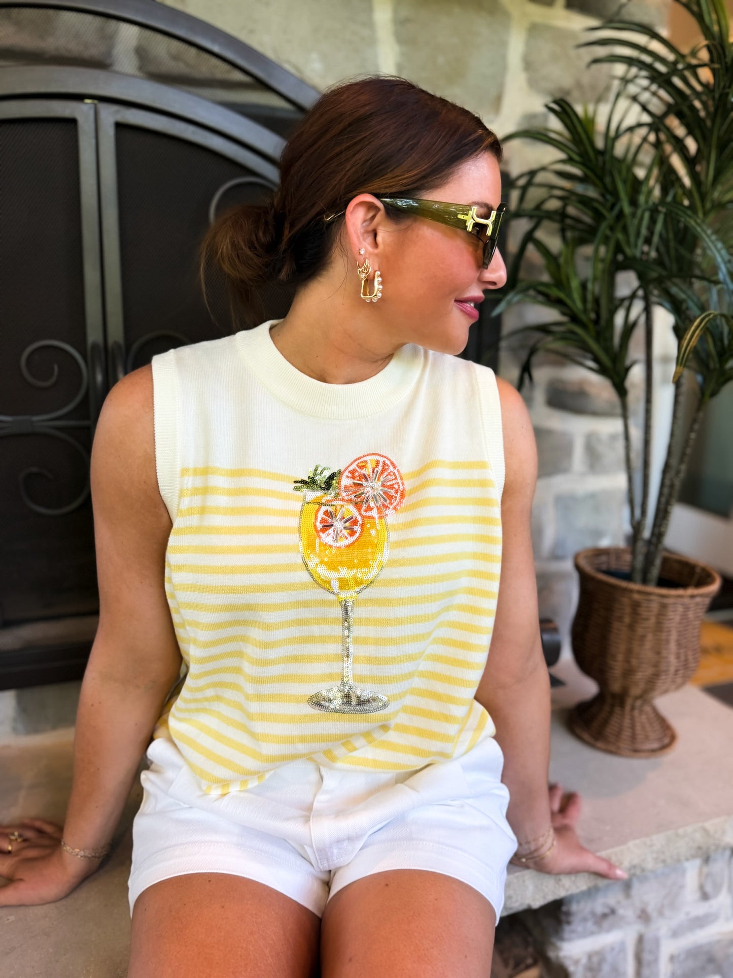 Ivory & Yellow Stripe Cocktail Knit Tank