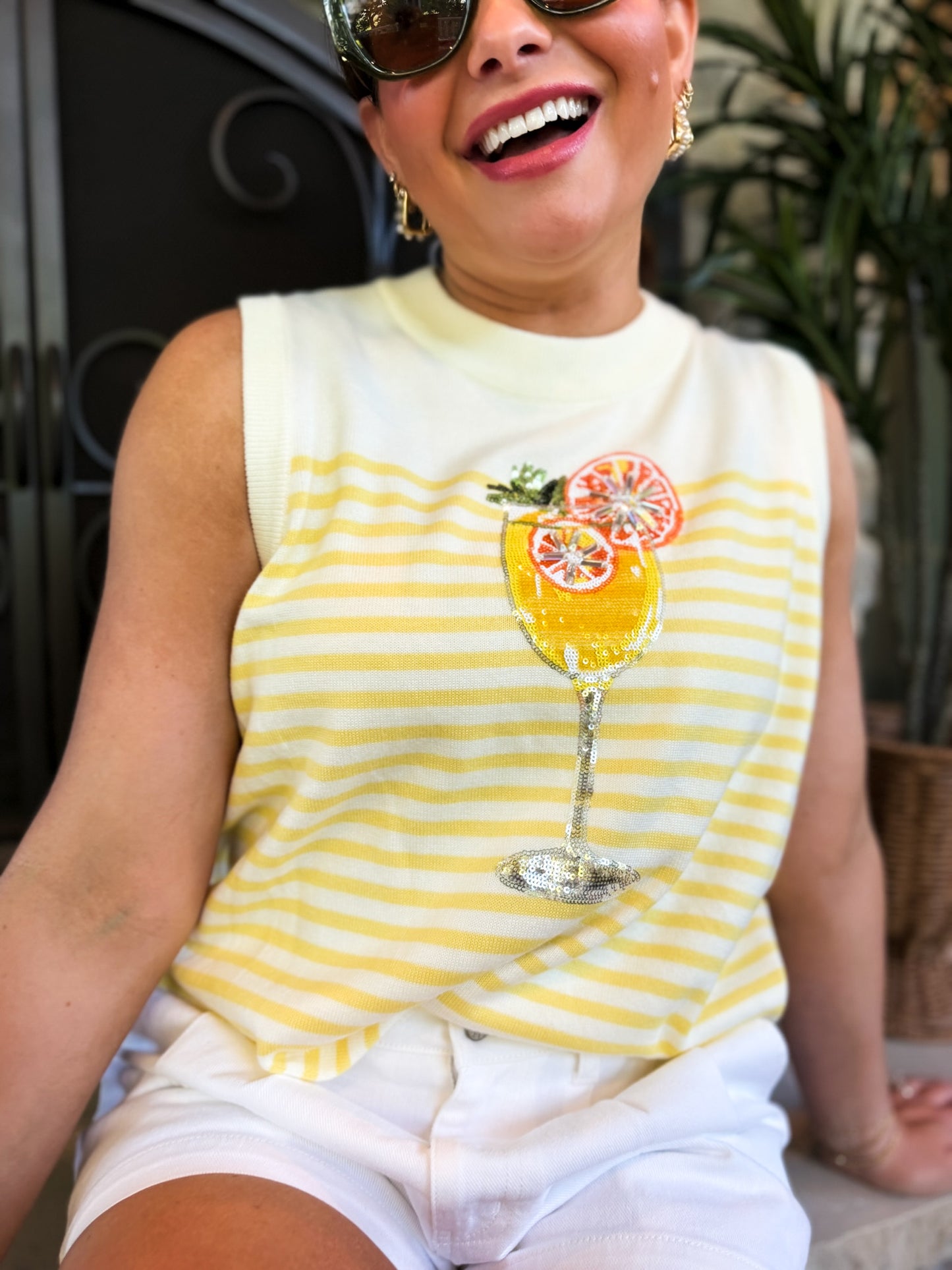 Ivory & Yellow Stripe Cocktail Knit Tank