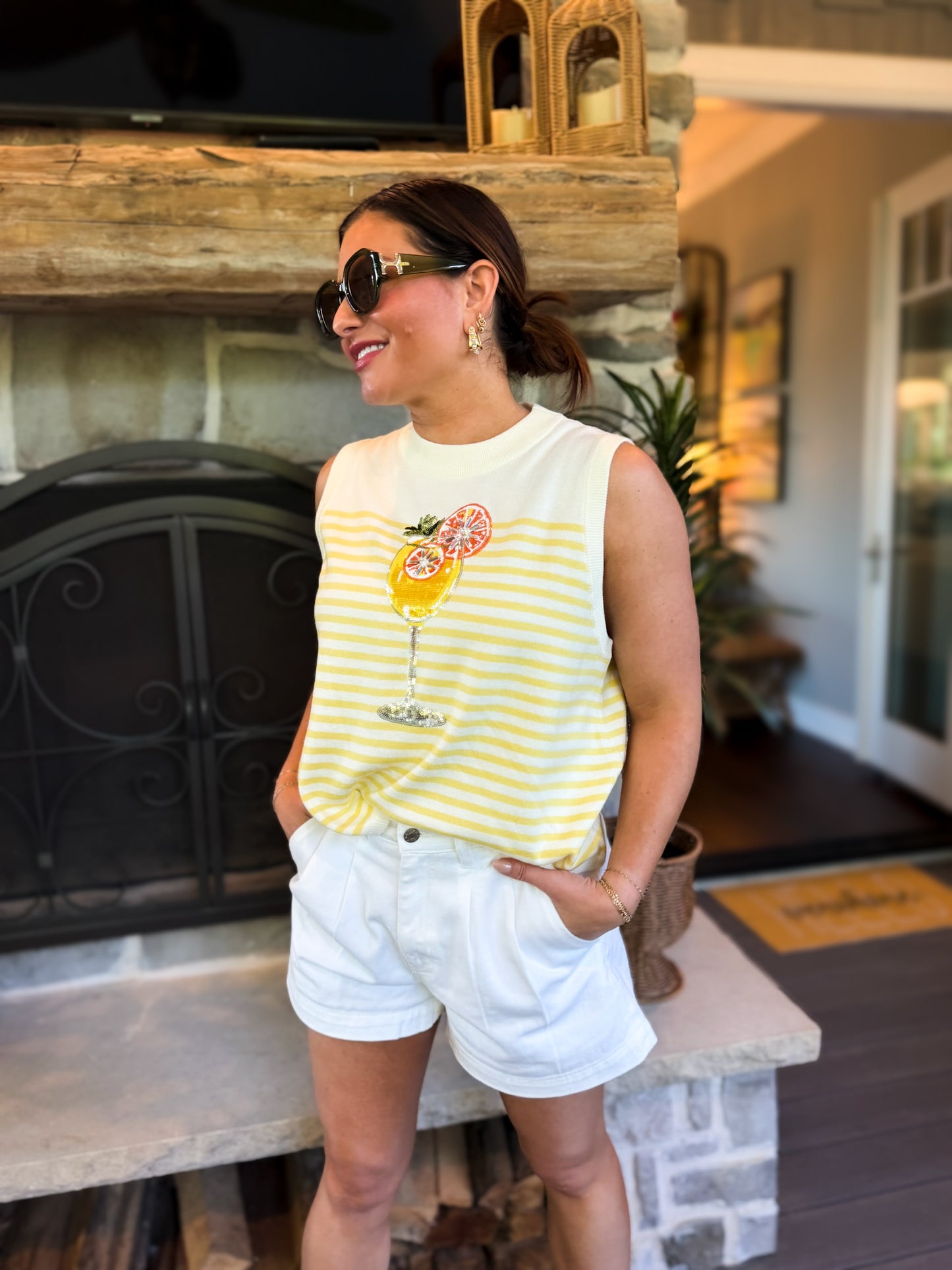 Ivory & Yellow Stripe Cocktail Knit Tank