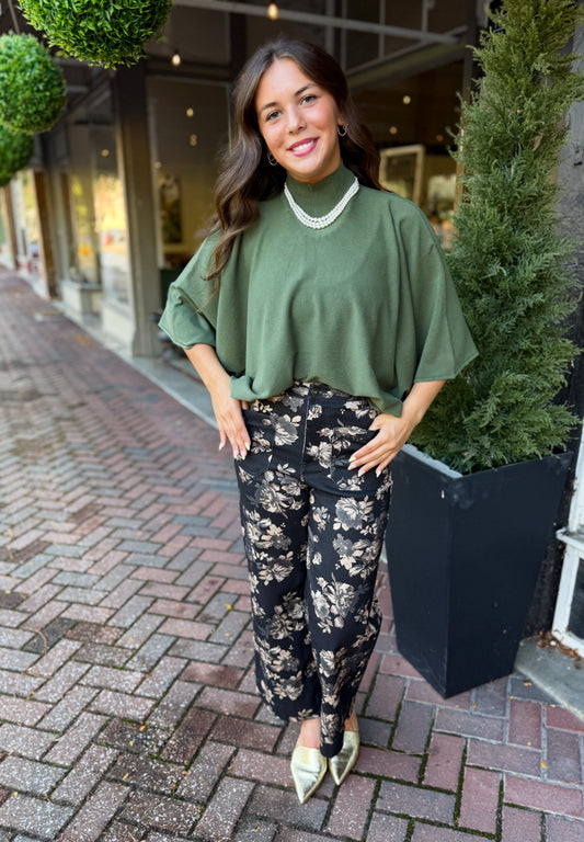 Olive Draped Knit Top