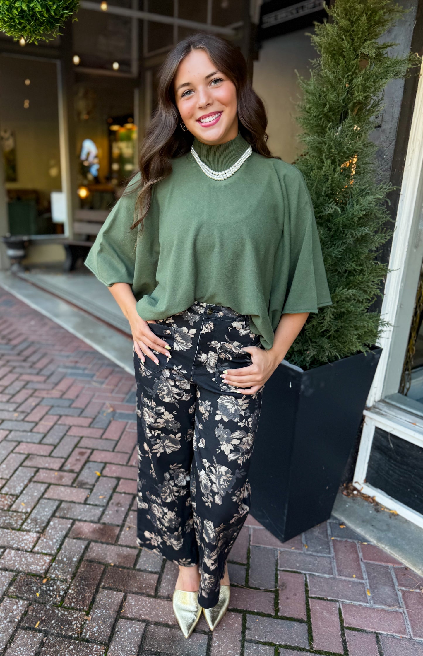 Olive Draped Knit Top