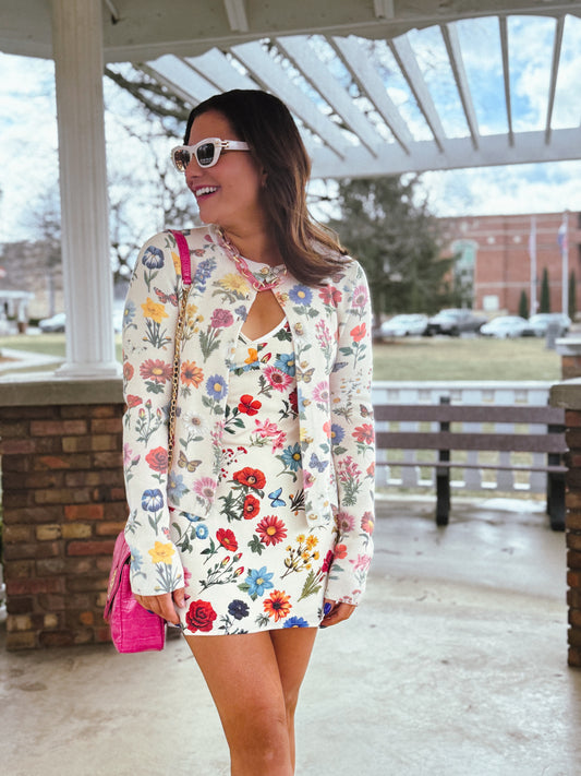French Floral Knit Cafe Cardigan