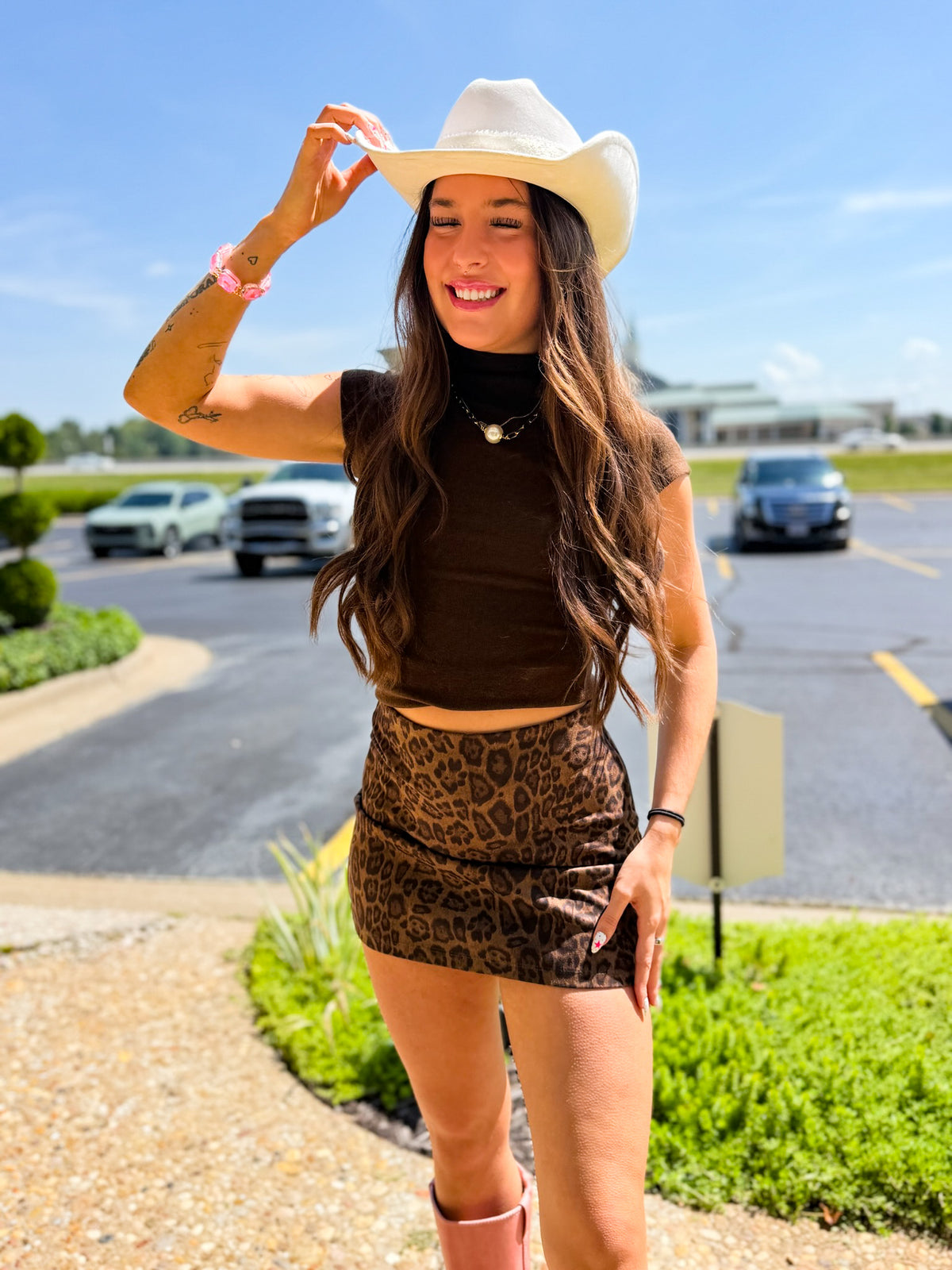 Brown Mockneck Heathered Knit Top