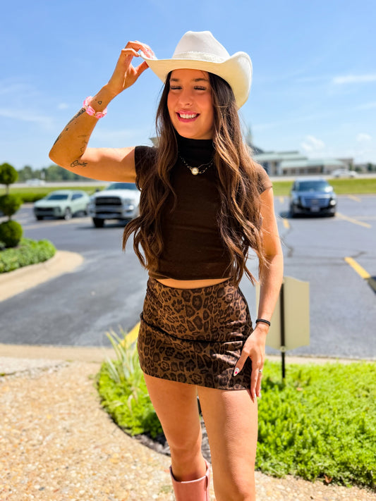 Brown Mockneck Heathered Knit Top