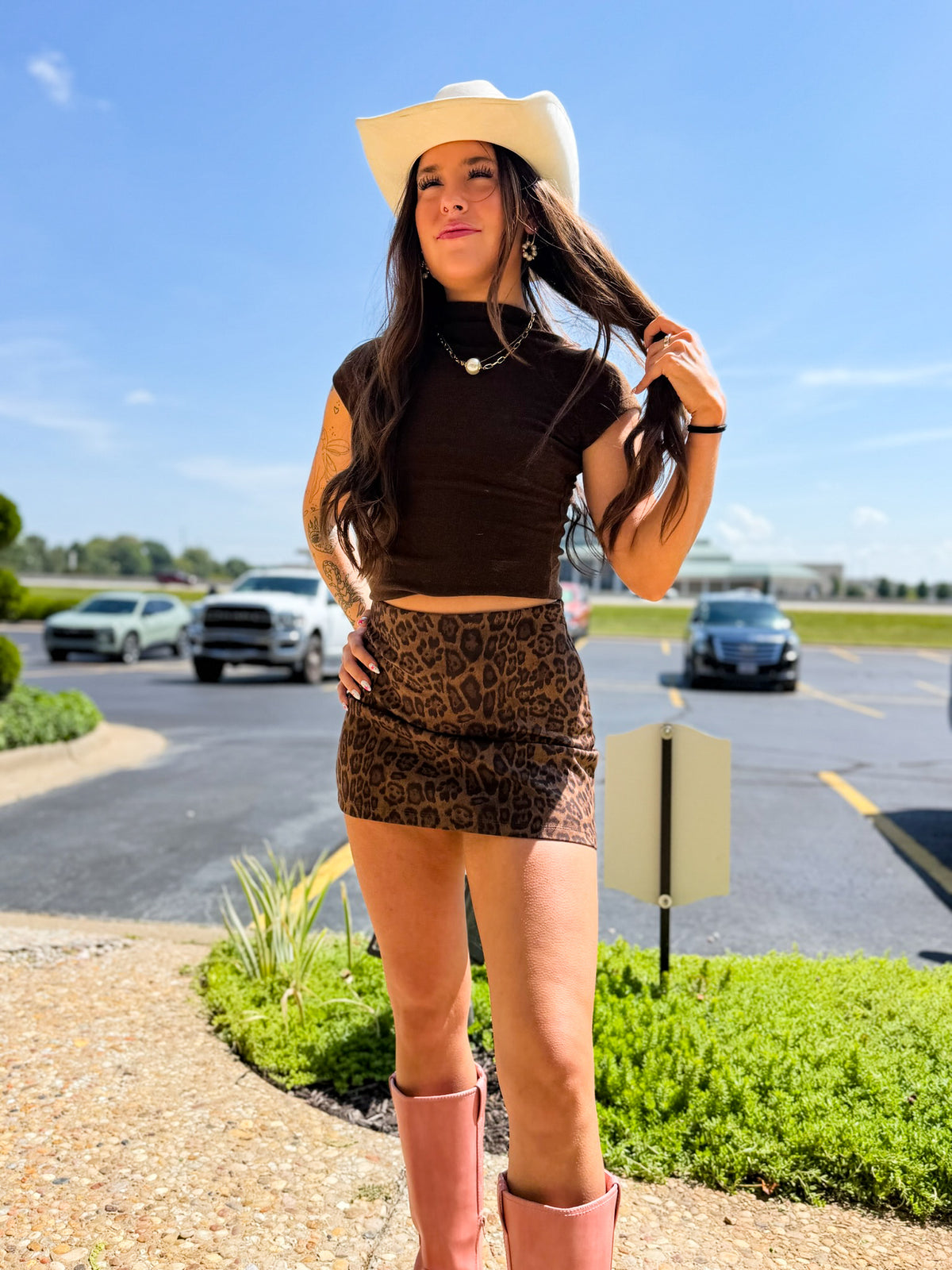 Brown Mockneck Heathered Knit Top