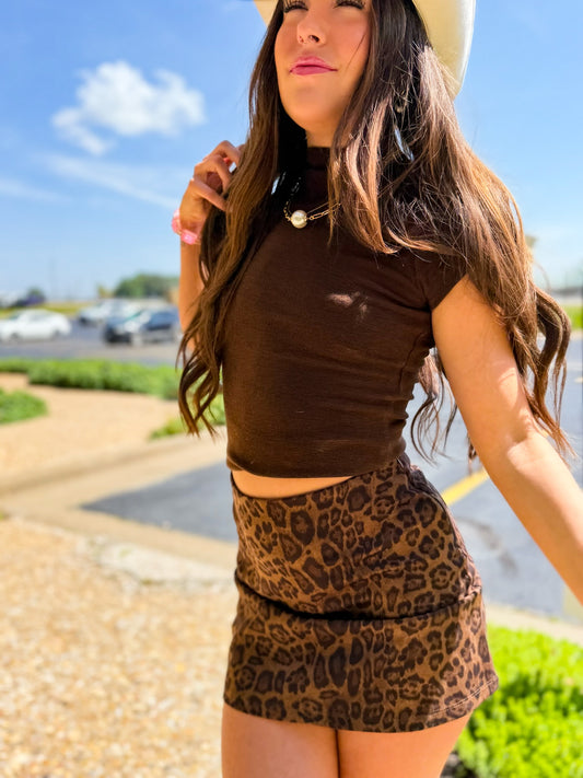 Leopard Suede Mini Skirt