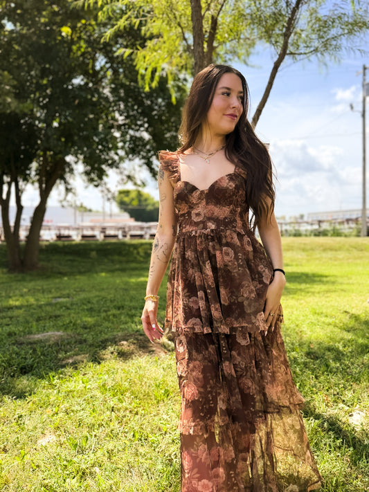 Samantha Floral Chiffon Ruffle Midi Dress