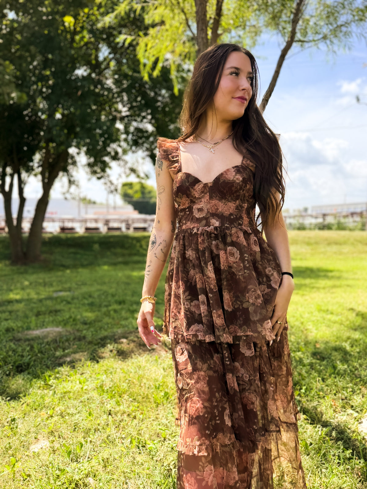 Samantha Floral Chiffon Ruffle Midi Dress