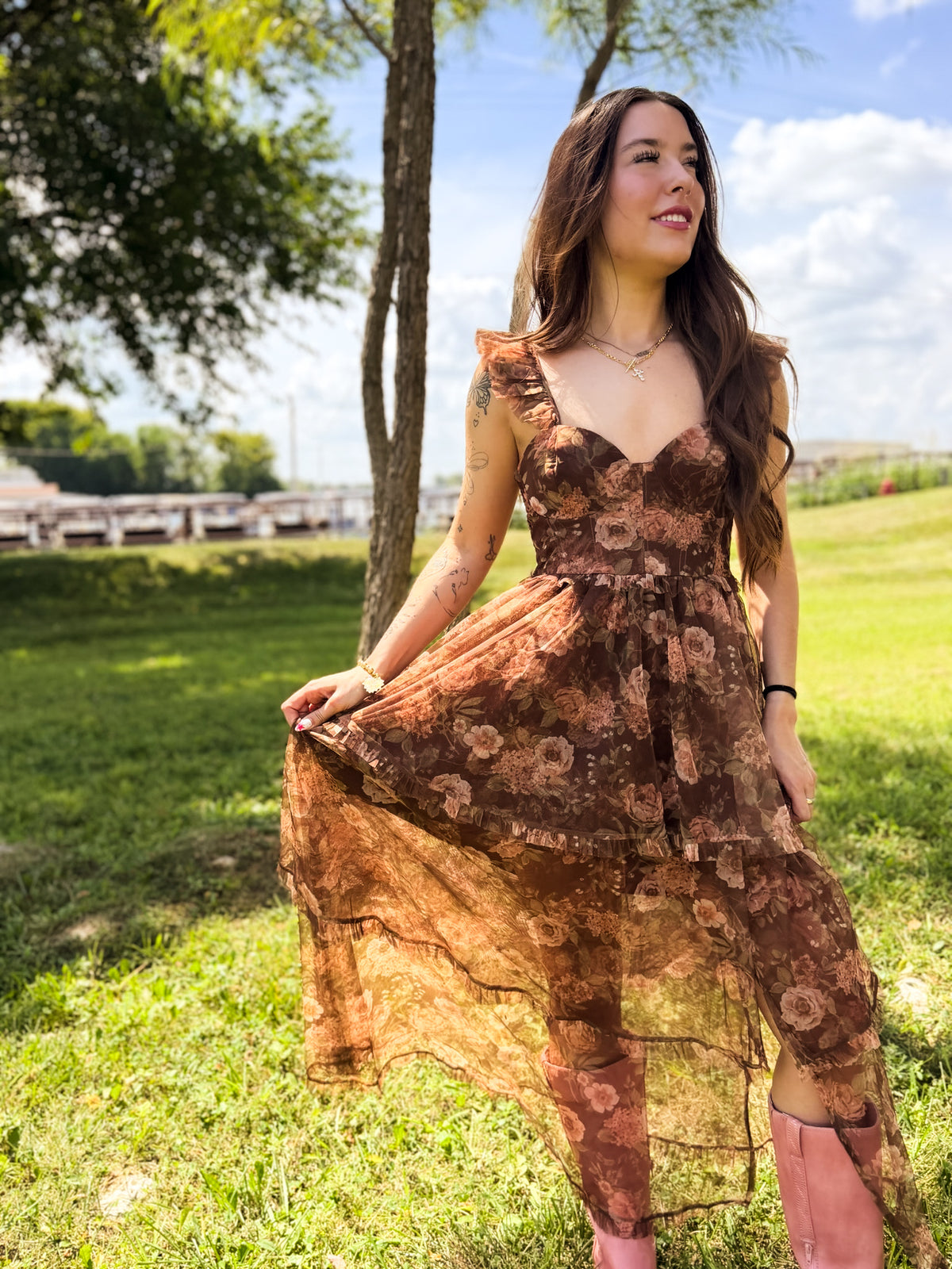 Samantha Floral Chiffon Ruffle Midi Dress