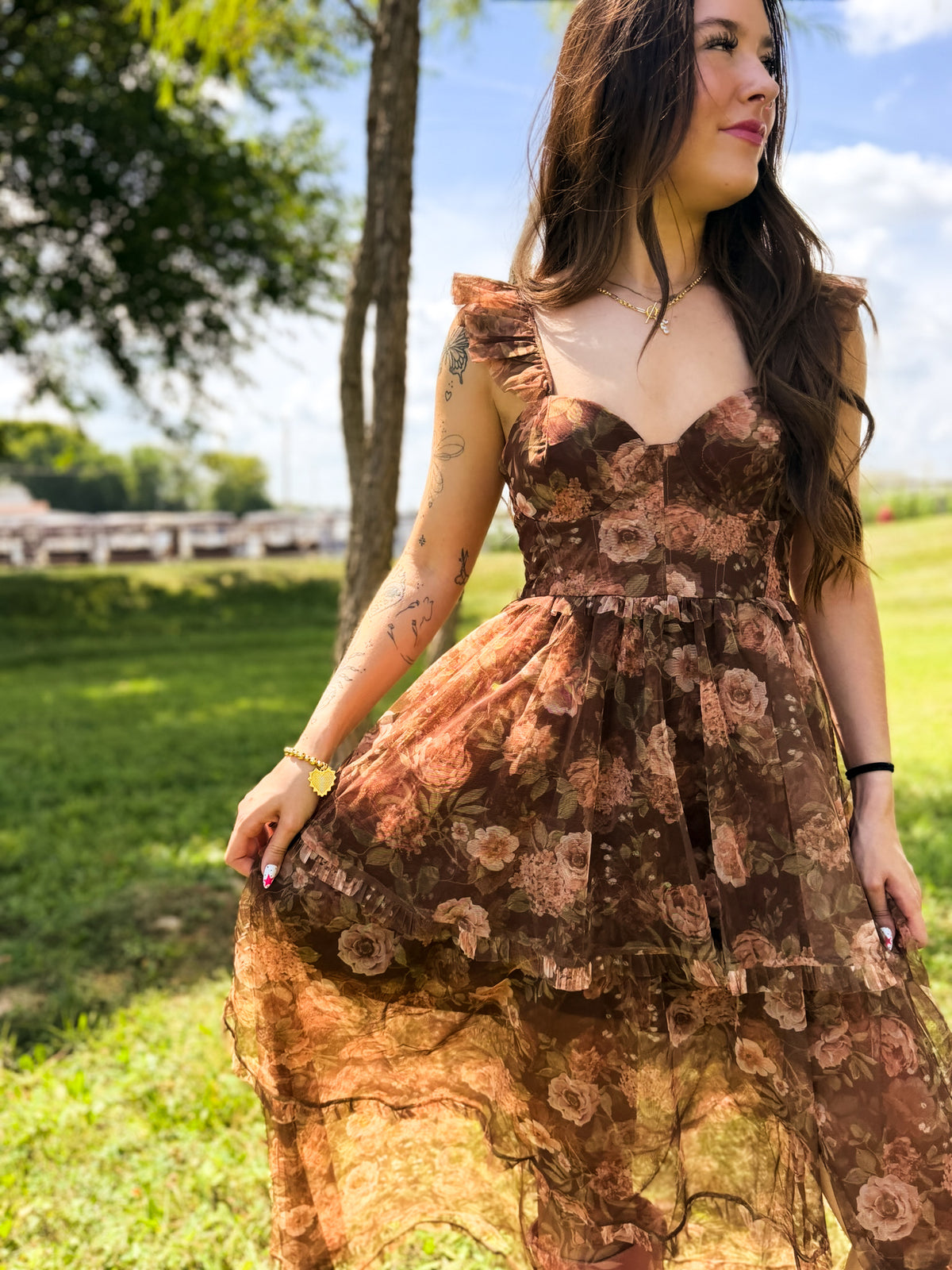 Samantha Floral Chiffon Ruffle Midi Dress