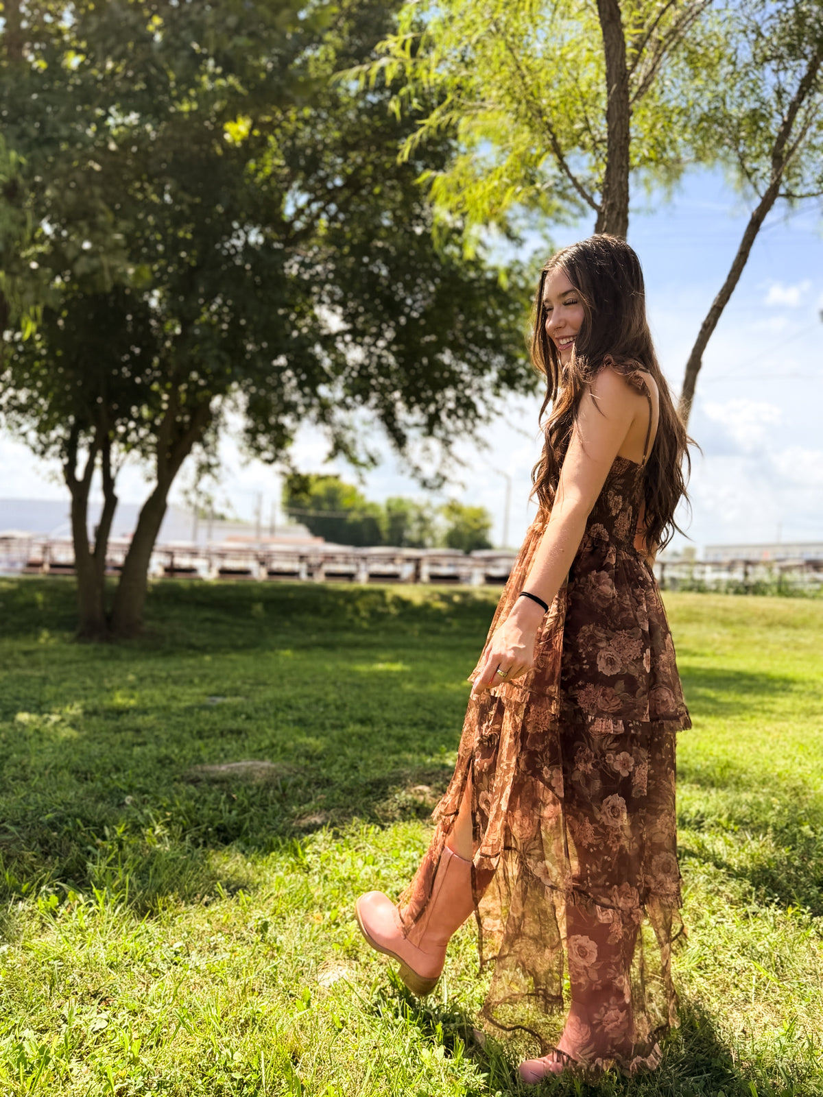 Samantha Floral Chiffon Ruffle Midi Dress