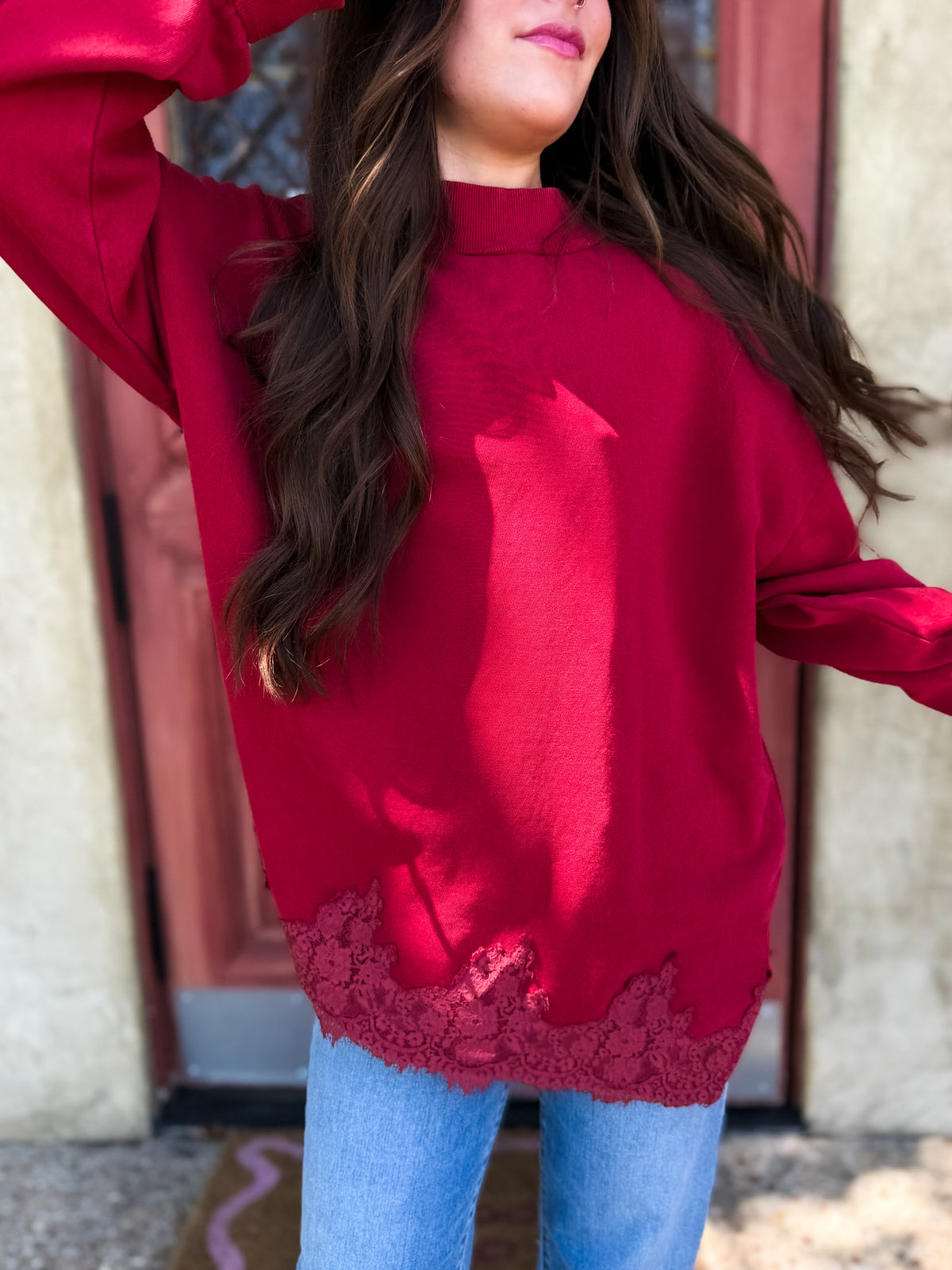 Cabernet Lace Mockneck