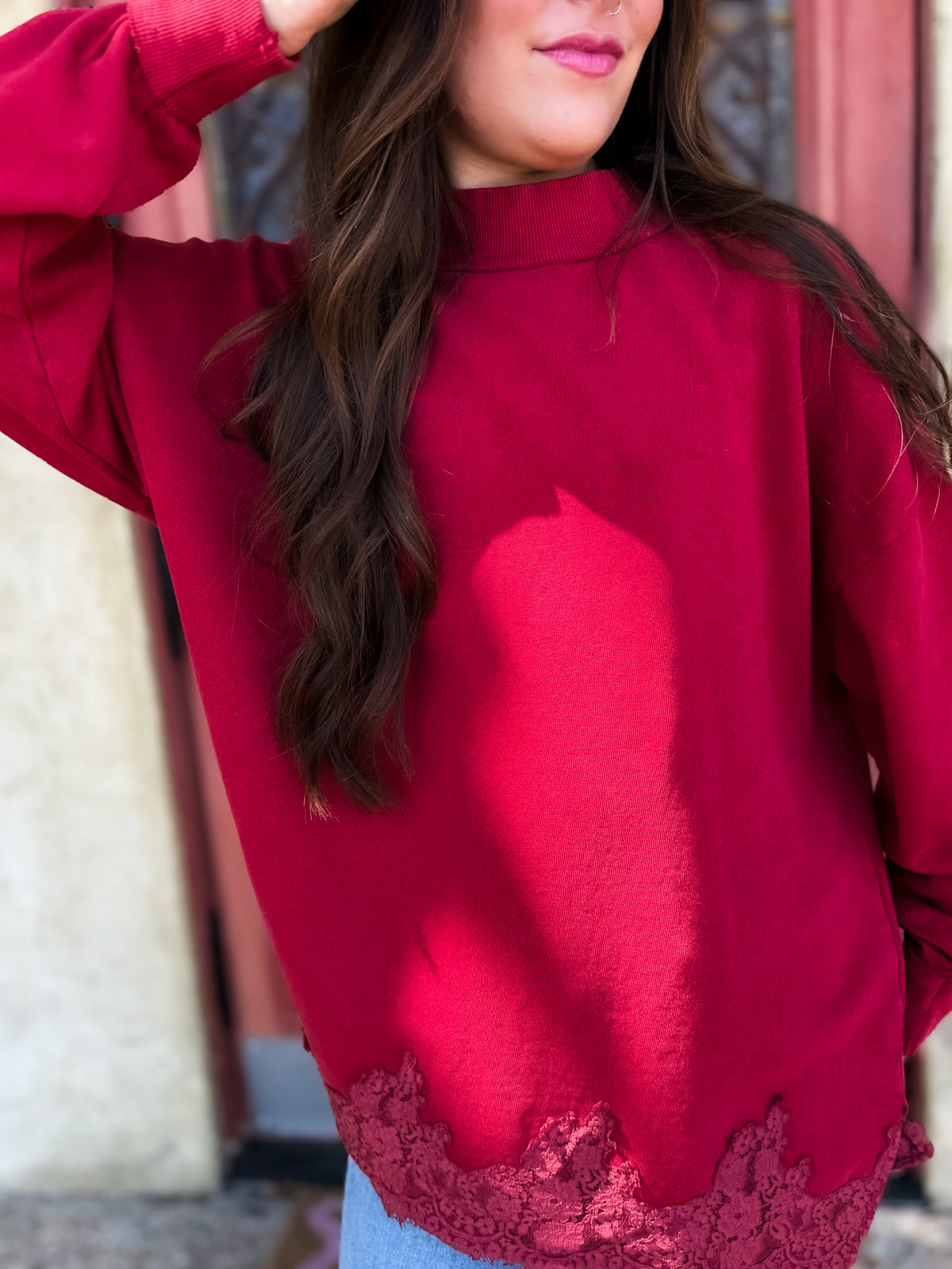Cabernet Lace Mockneck