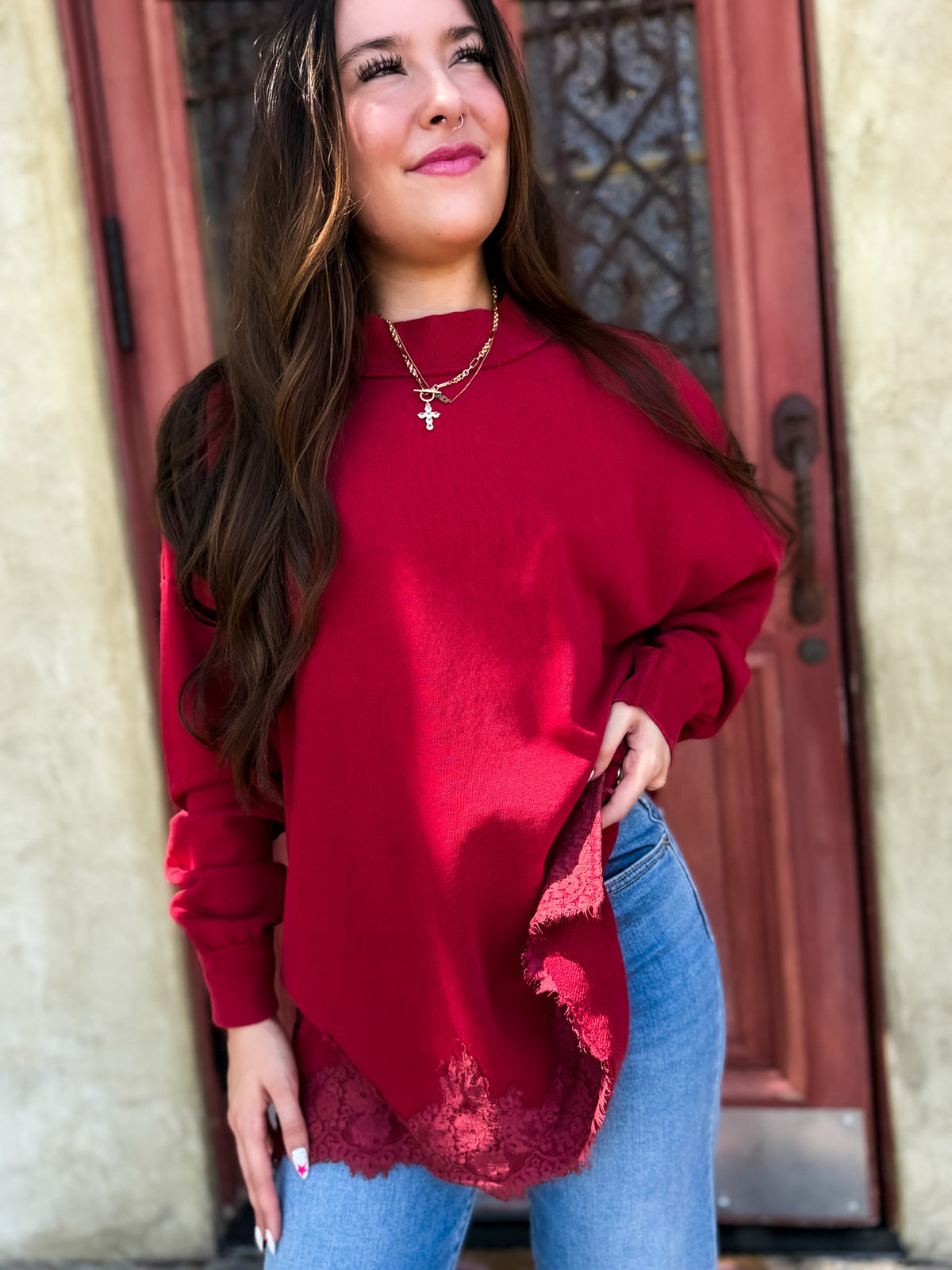 Cabernet Lace Mockneck