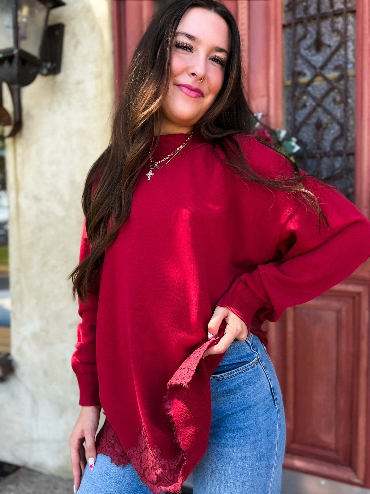 Cabernet Lace Mockneck