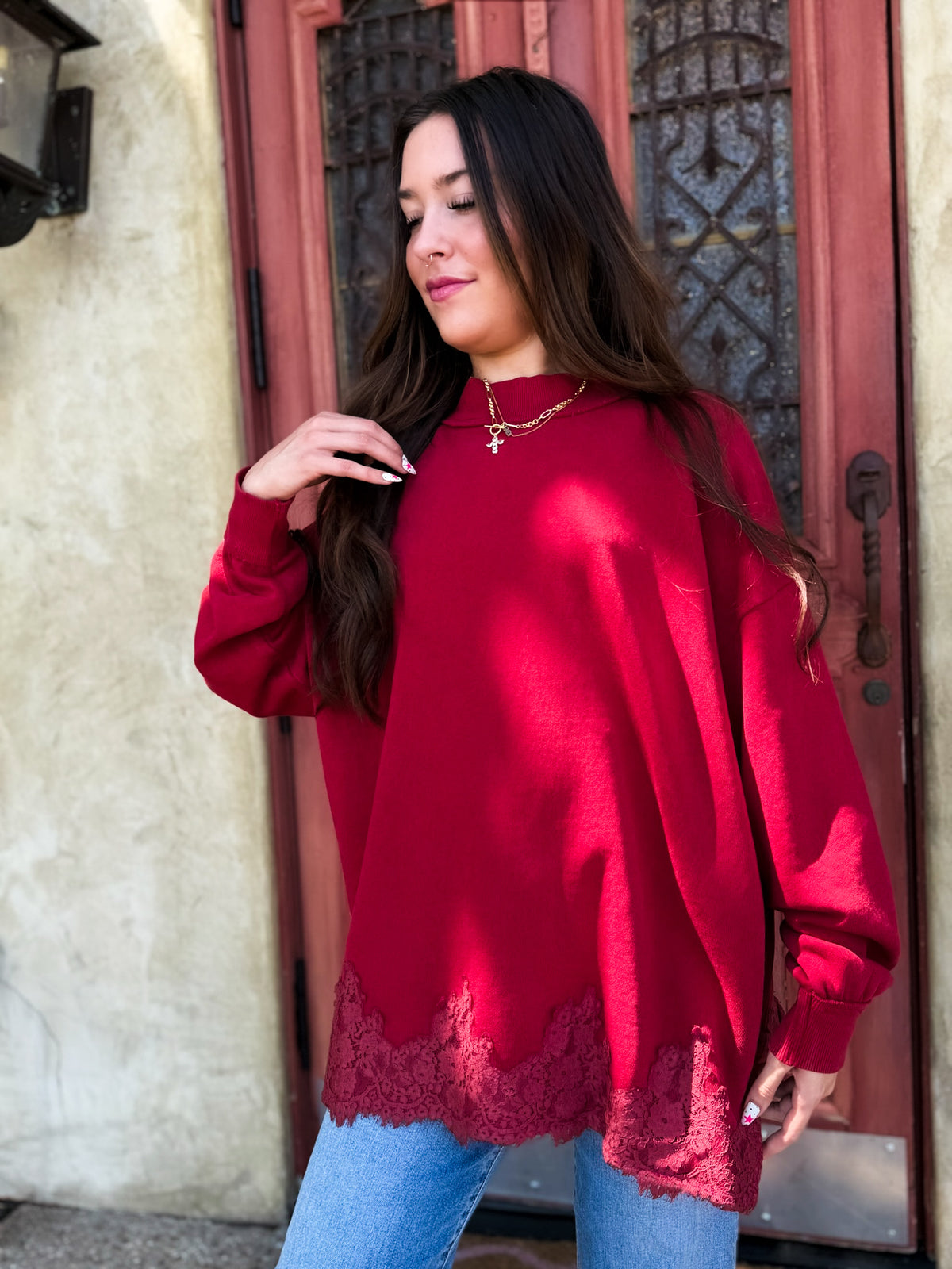 Cabernet Lace Mockneck