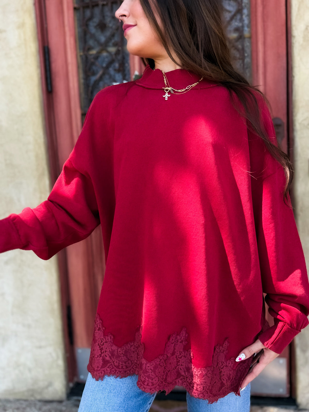 Cabernet Lace Mockneck
