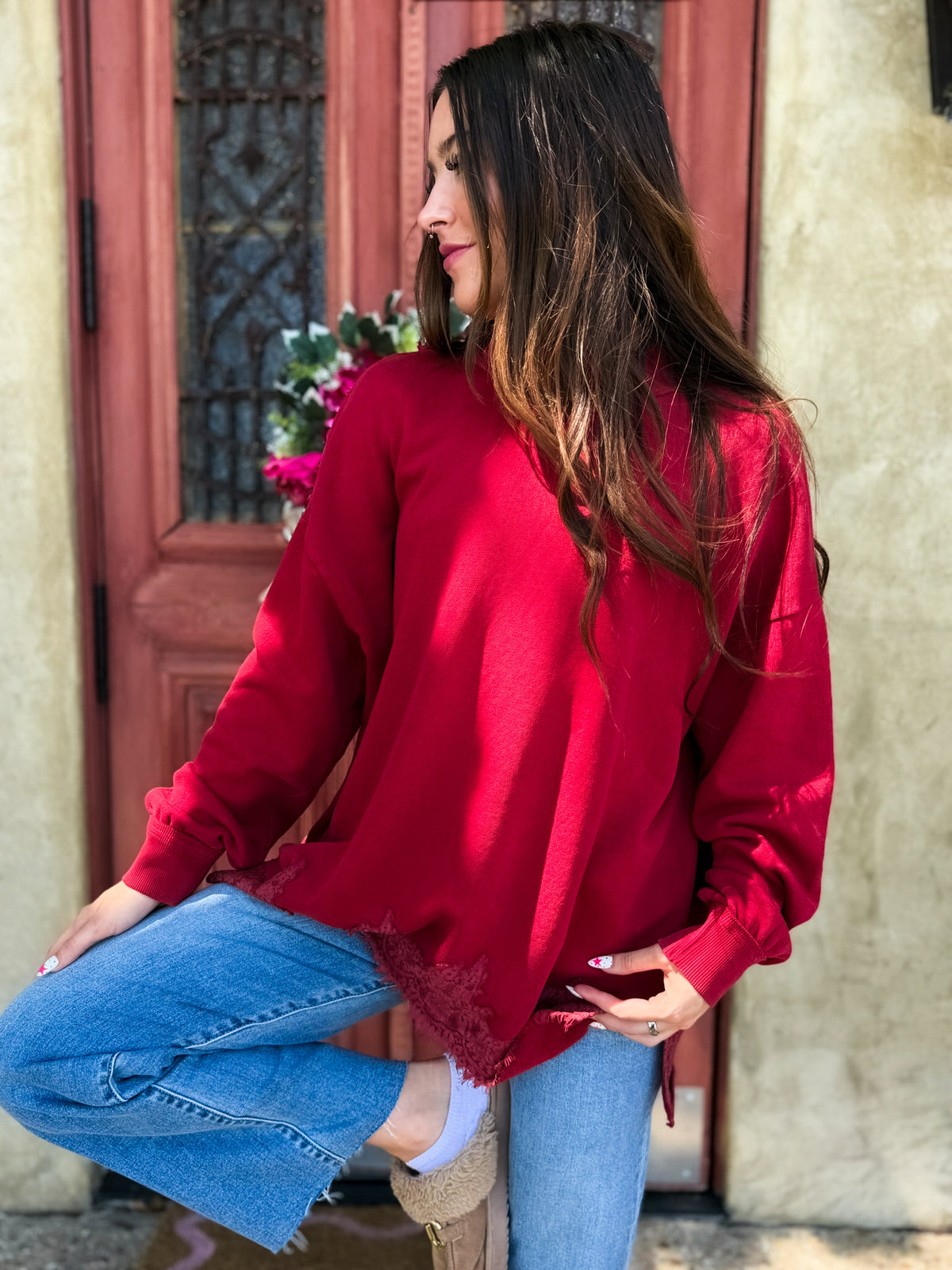 Cabernet Lace Mockneck