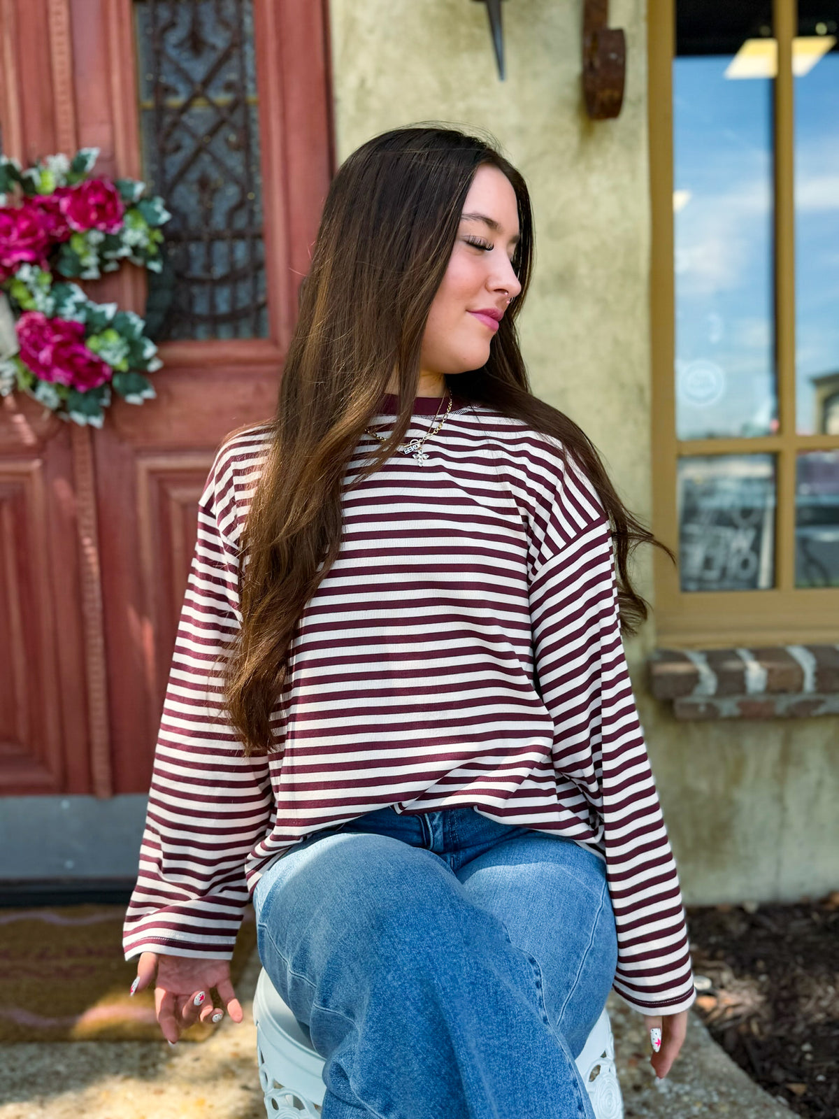 Burgundy Essential Stripe Knit Long Sleeve