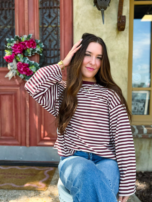 Burgundy Essential Stripe Knit Long Sleeve