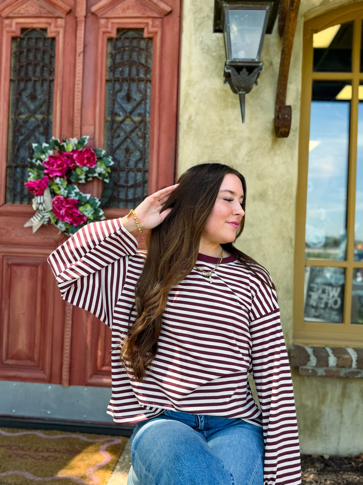 Burgundy Essential Stripe Knit Long Sleeve