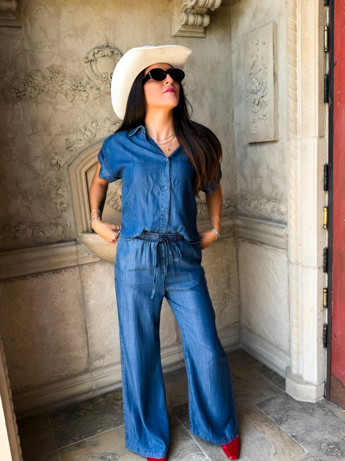 Navy Wash Chambray Jumpsuit