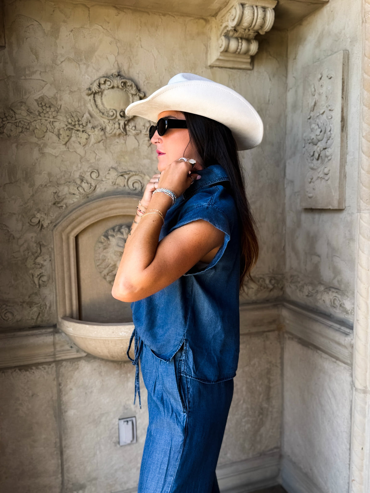 Navy Wash Chambray Jumpsuit