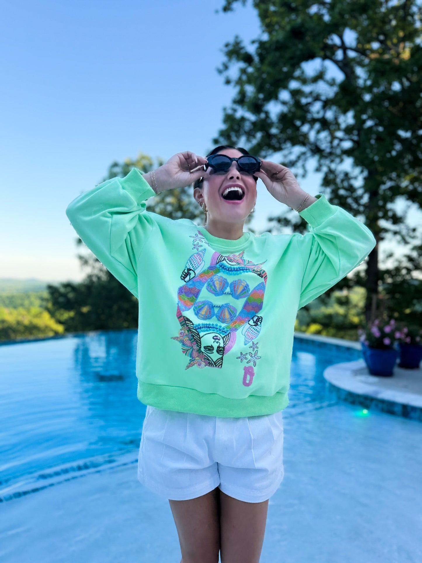 Light Green Queen of the Sea Card Logo Sweatshirt